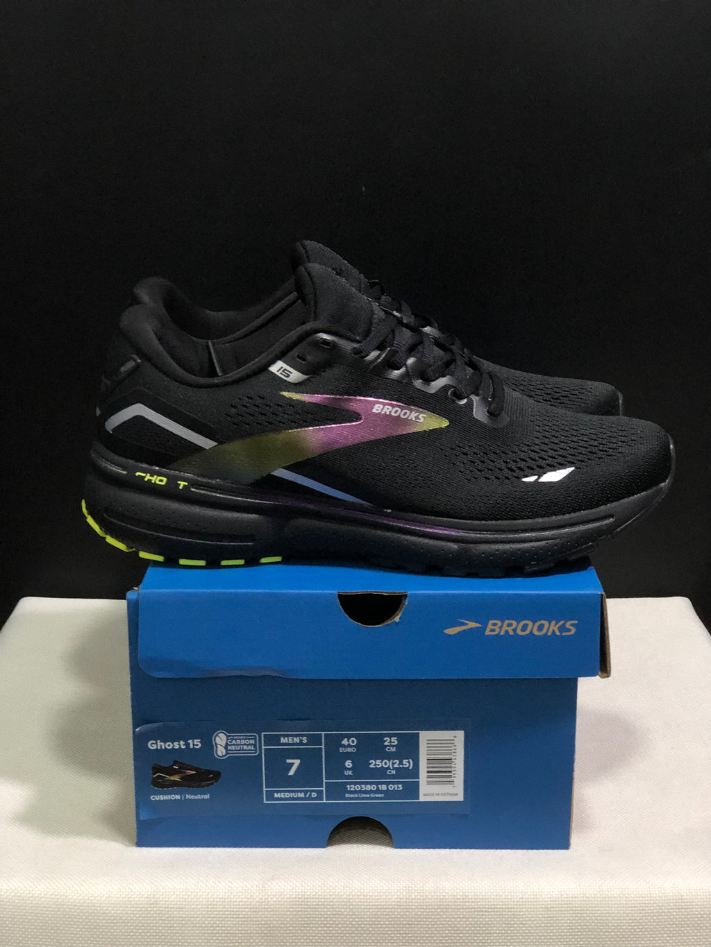 Brooks Ghost 15 Shock-absorbing Wear-resistant Low-top Running Shoes Black Lime Green