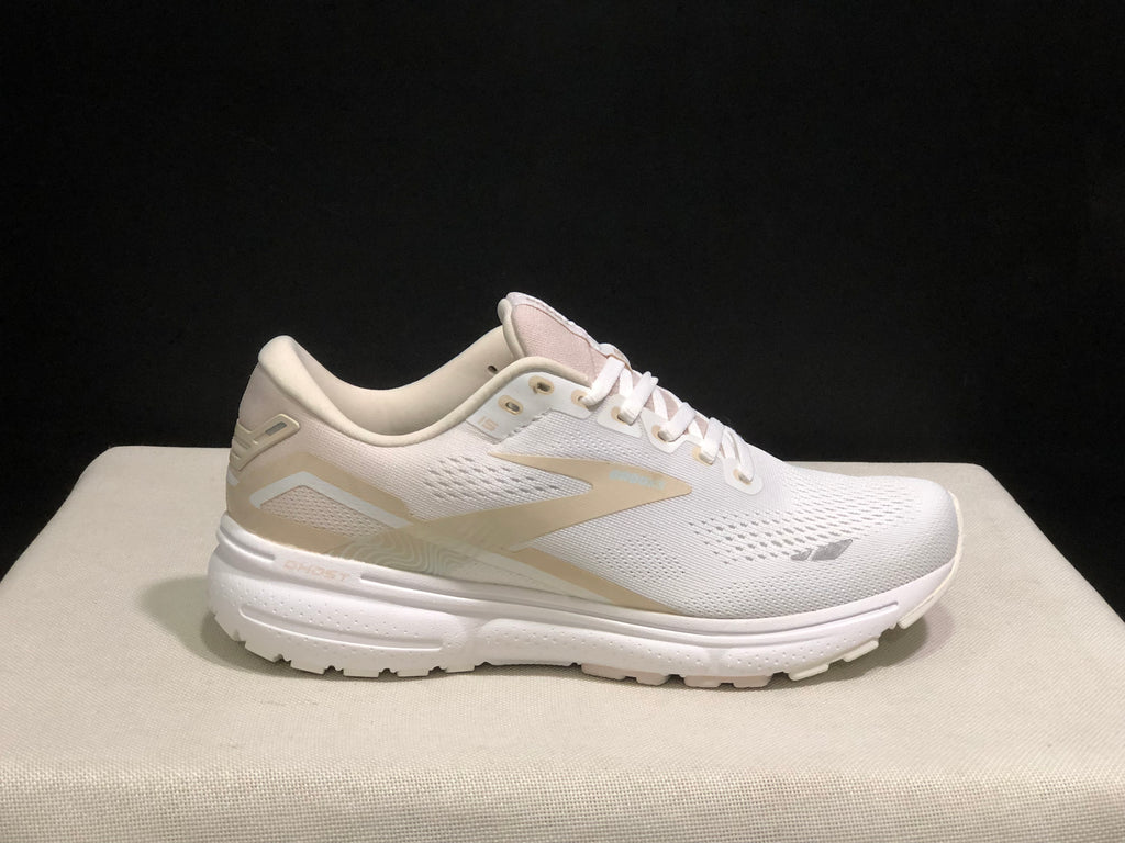 Brooks Ghost 15 Shock-absorbing Wear-resistant Low-top Running Shoes White/Light Pink