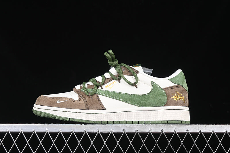 Travis Scott Fragment Design Nike Air Jordan 1 Low OG SP White Green Brown Sneakers