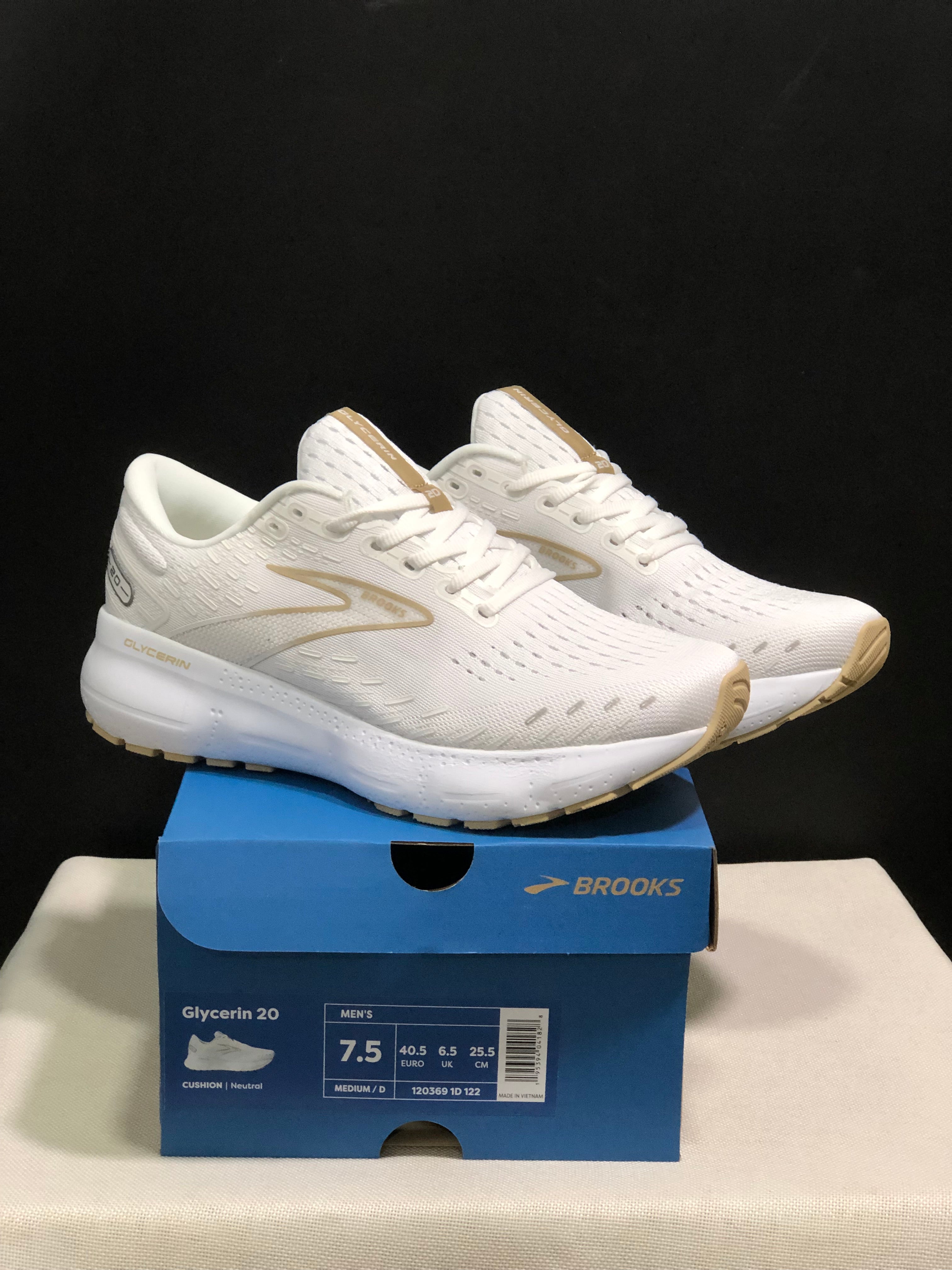 Brooks Glycerin GTS 20 Shock-absorbing Wear-resistant Running Shoes White