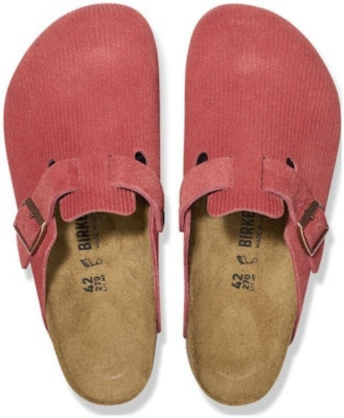 Birkenstock Boston Sienna Red Suede Embossed Narrow Fit 1026167 Fashion Slippers