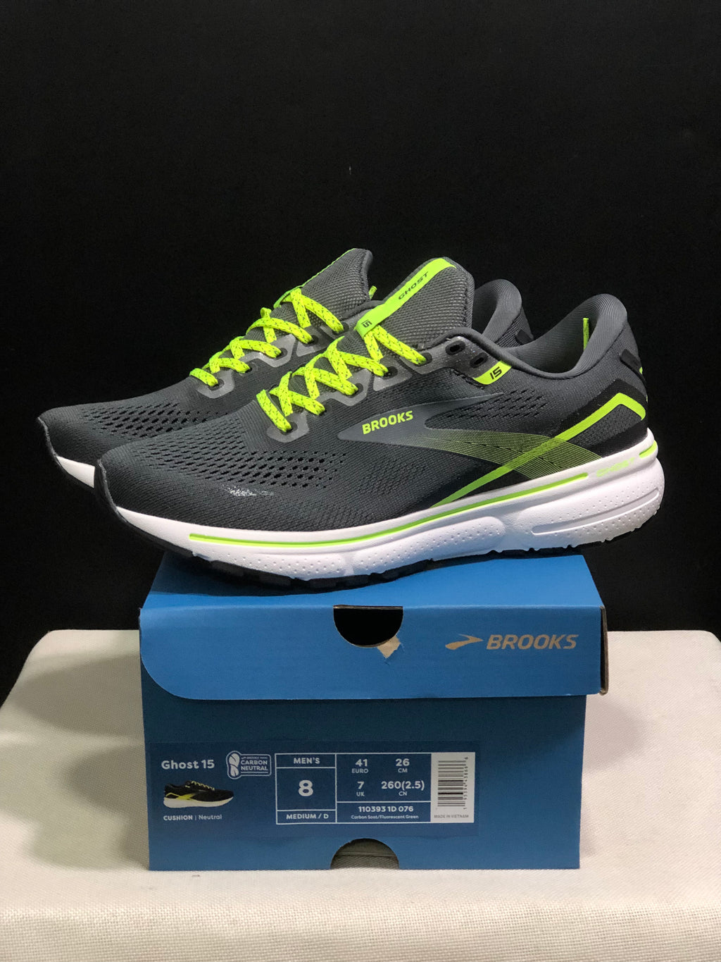 Brooks Ghost 15 Shock-absorbing Wear-resistant Low-top Running Shoes Carbon Soot/FluoreScent Green