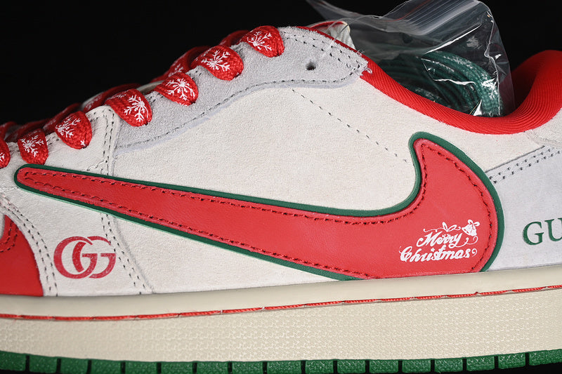 Travis Scott Fragment Design Nike Air Jordan 1 Low OG SP Green Sole Red White Sneakers