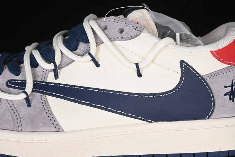 Travis Scott Fragment Design Nike Air Jordan 1 Low OG SP Navy Sole Grey White Sneakers