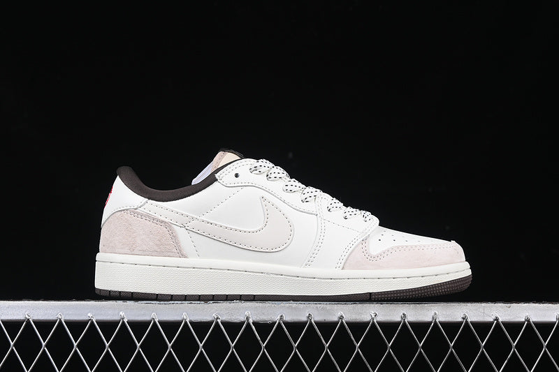 Travis Scott Fragment Design Nike Air Jordan 1 Low Bape OG SP Brown Sole White Beige Sneakers