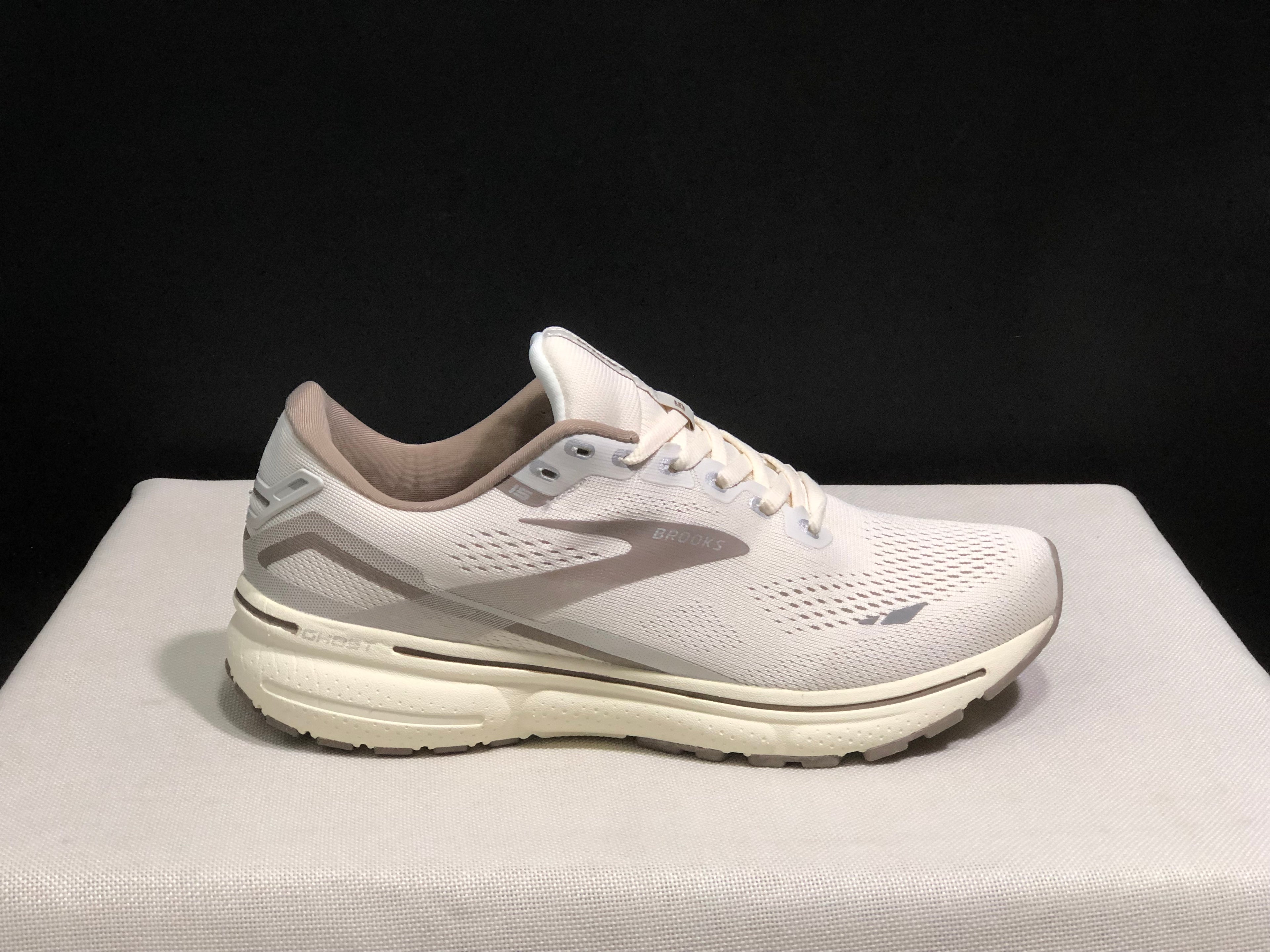 Brooks Ghost 15 Shock-absorbing Wear-resistant Low-top Running Shoes Rice White/Light Brown