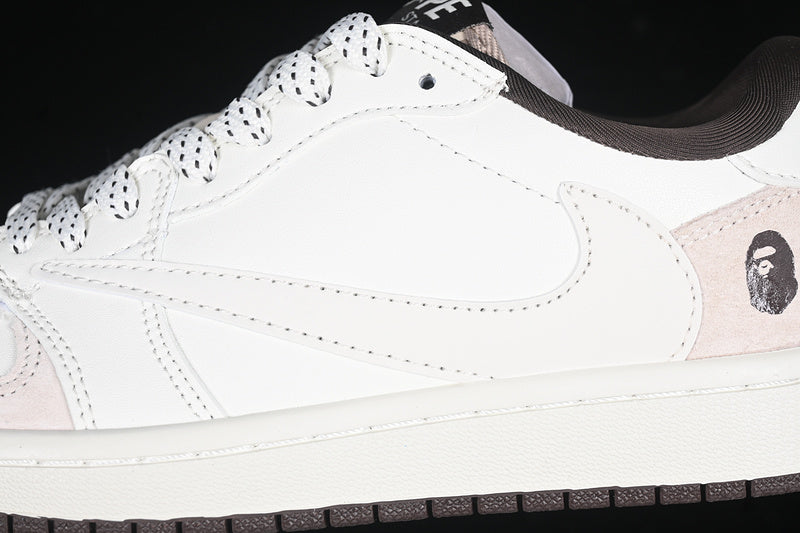 Travis Scott Fragment Design Nike Air Jordan 1 Low Bape OG SP Brown Sole White Beige Sneakers