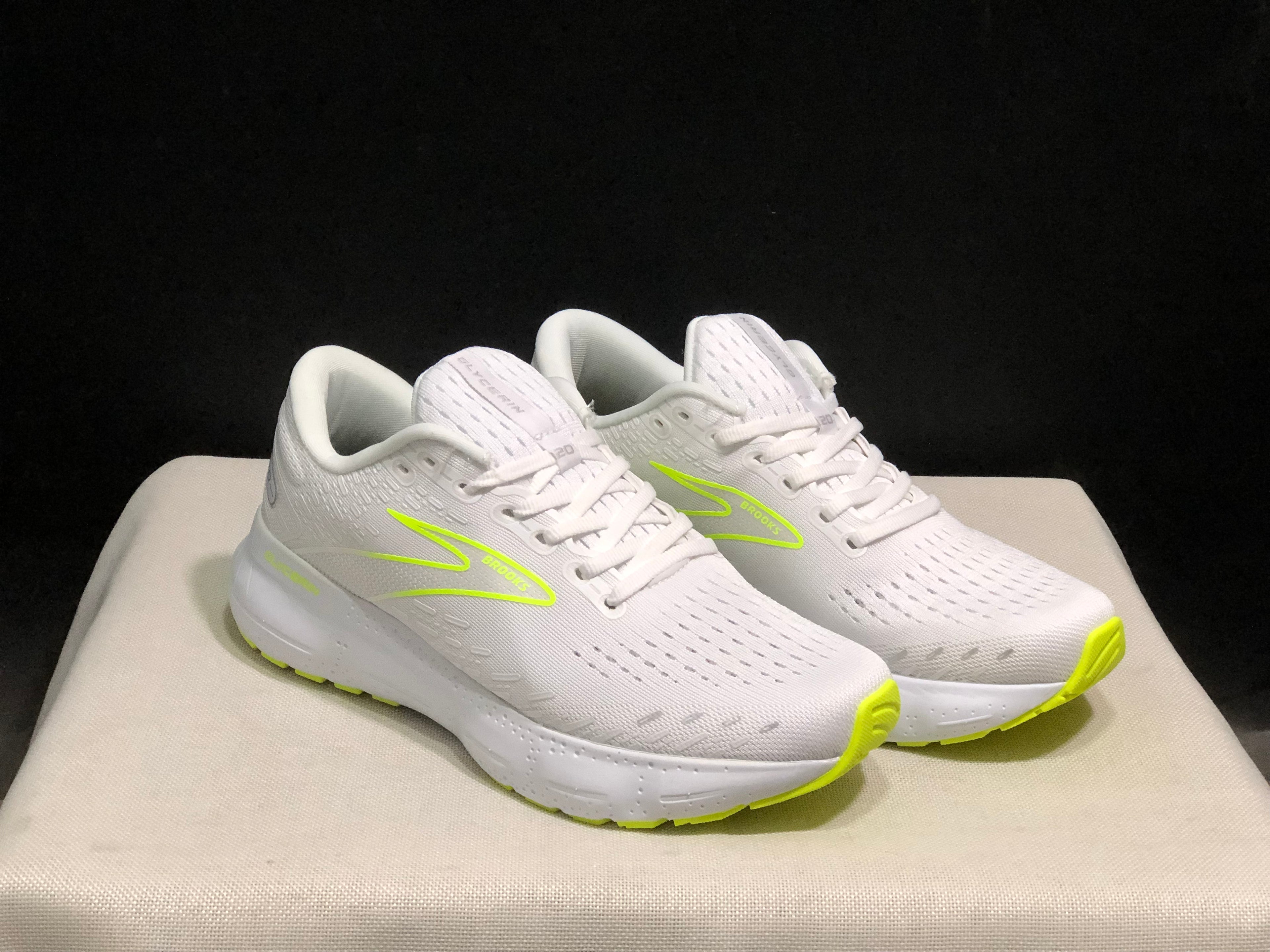 Brooks Glycerin GTS 20 Shock-absorbing Wear-resistant Running Shoes White/Fluorescent Green
