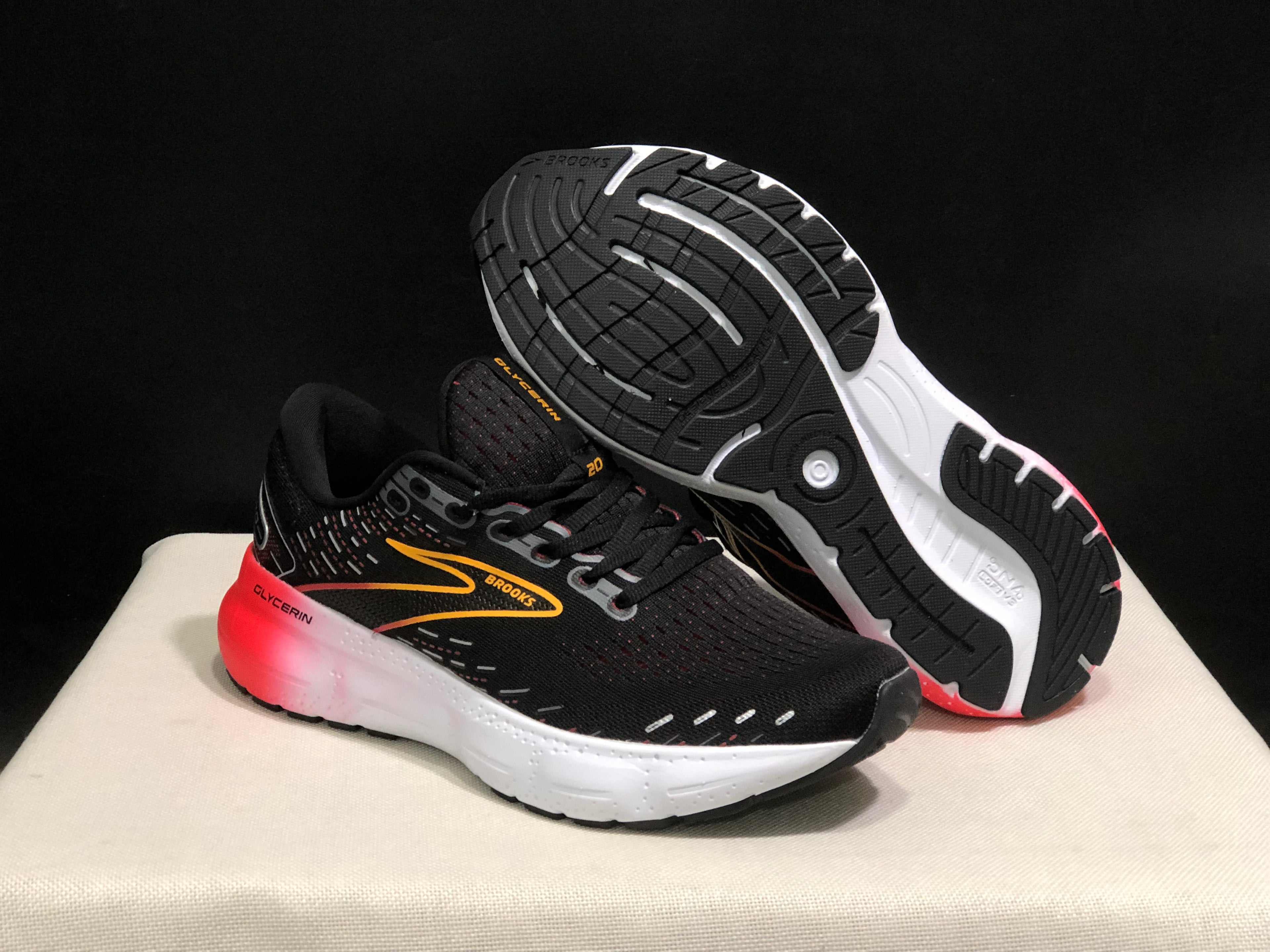 Brooks Glycerin GTS 20 Shock-absorbing Wear-resistant Running Shoes Black/Red/Orange