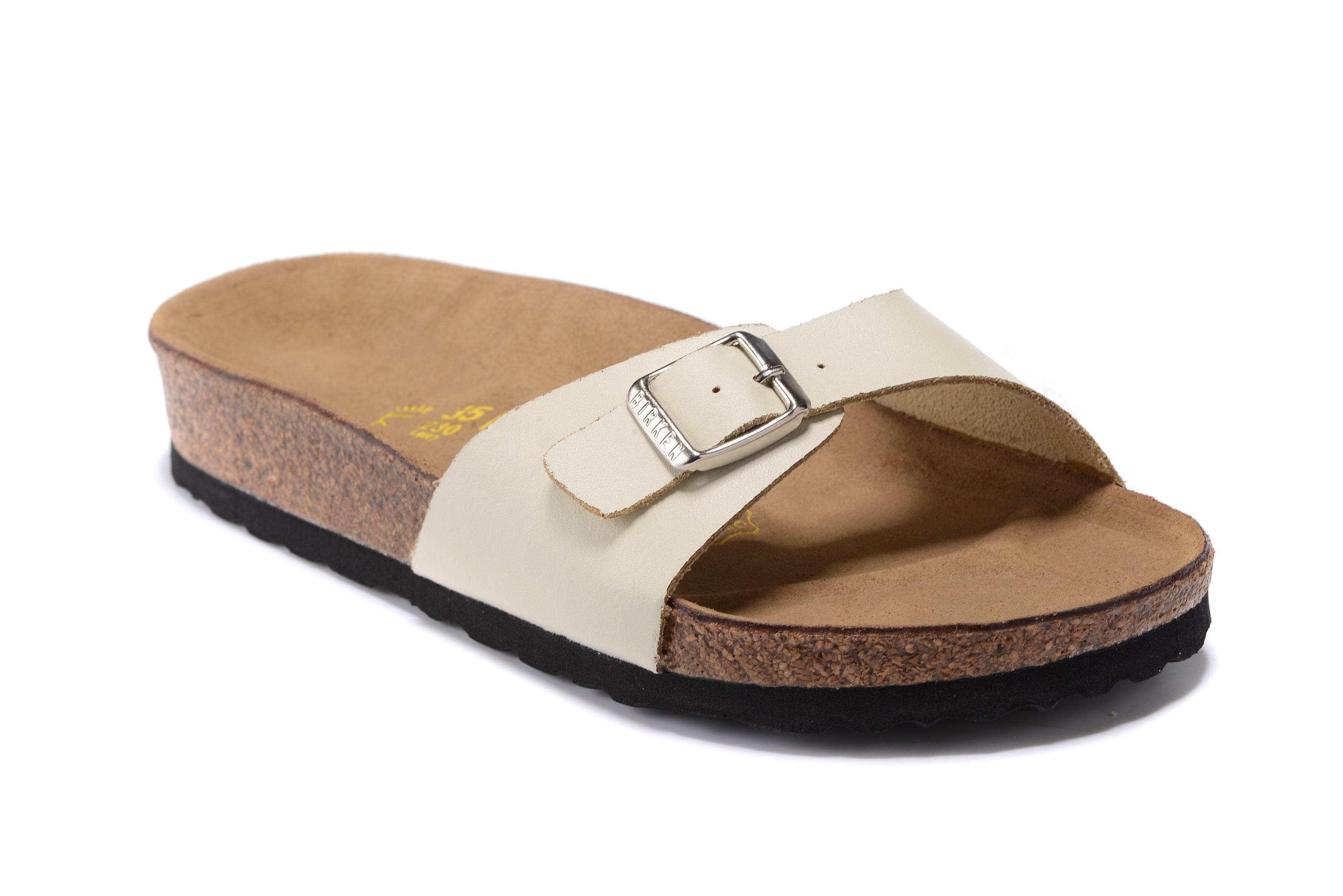 Birkenstock Madrid Cream Single Strap Slide Leather Sandals