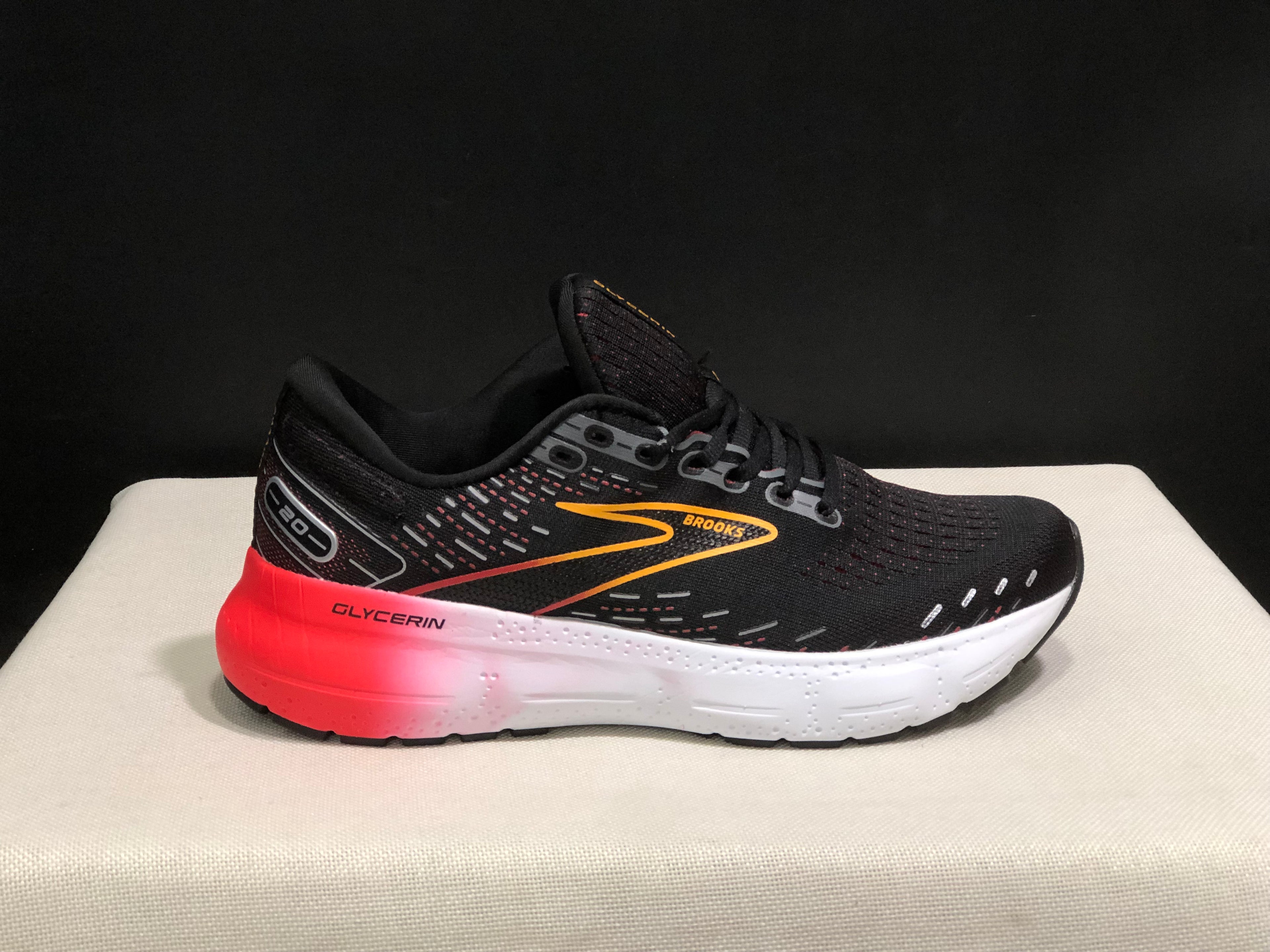 Brooks Glycerin GTS 20 Shock-absorbing Wear-resistant Running Shoes Black/Red/Orange
