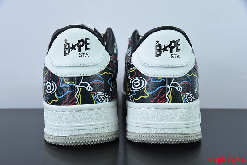 A Bathing Ape Bape Sta Sk8 Black And White Embossed Patent Leather