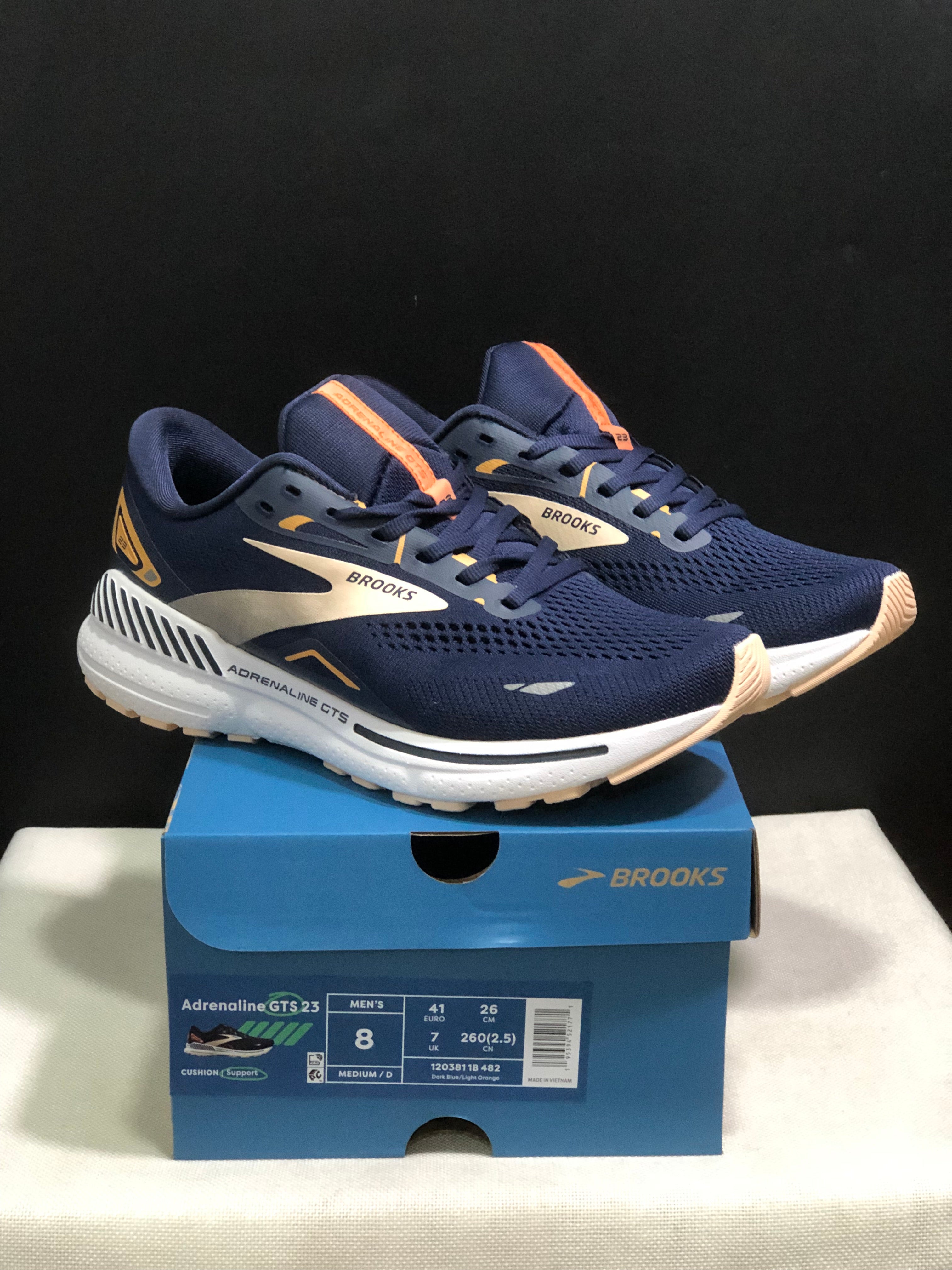 Brooks Adrenaline GTS 23 Shock-absorbing Wear-resistant Low-top Running Shoes Dark Blue/Light Orange