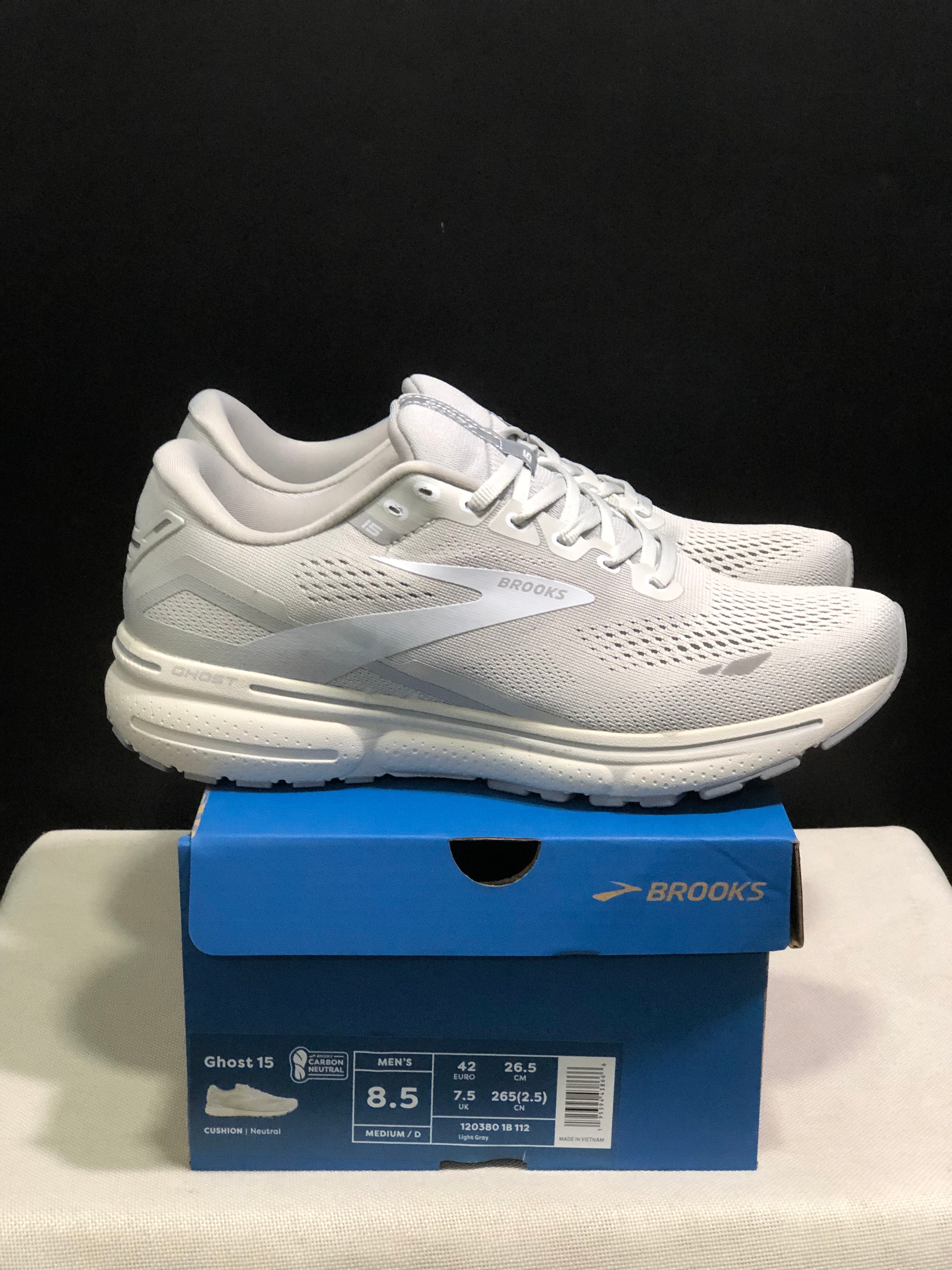 Brooks Ghost 15 Shock-absorbing Wear-resistant Low-top Running Shoes Light Gray