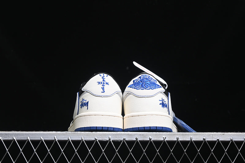 Travis Scott Fragment Design Nike Air Jordan 1 Low OG SP Blue Sole White Black Sneakers