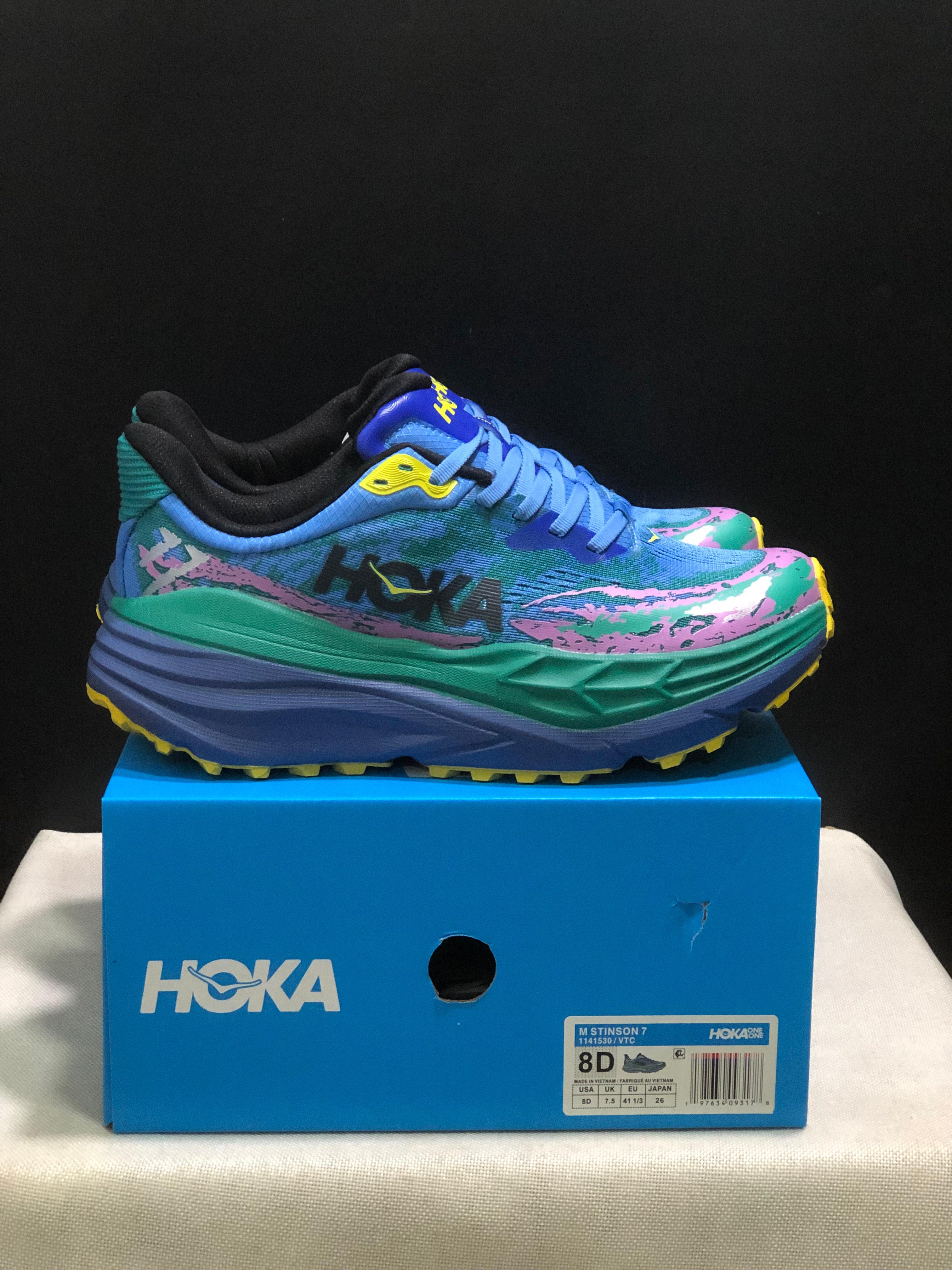 Hoka One One Stinson 7 Comfortable Anti-slip Running Shoes Blue/Camouflage/Green