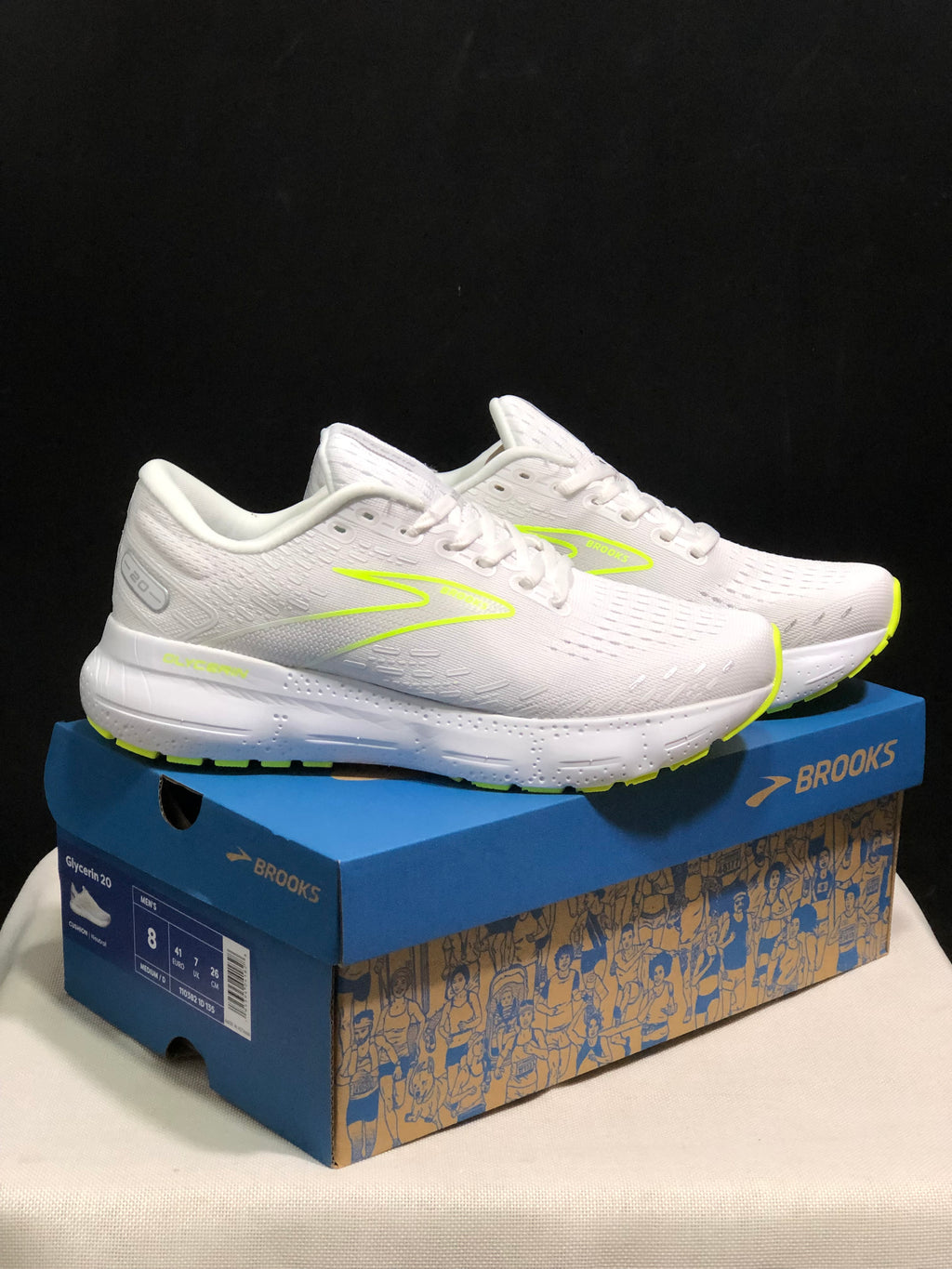 Brooks Glycerin GTS 20 Shock-absorbing Wear-resistant Running Shoes White/Fluorescent Green