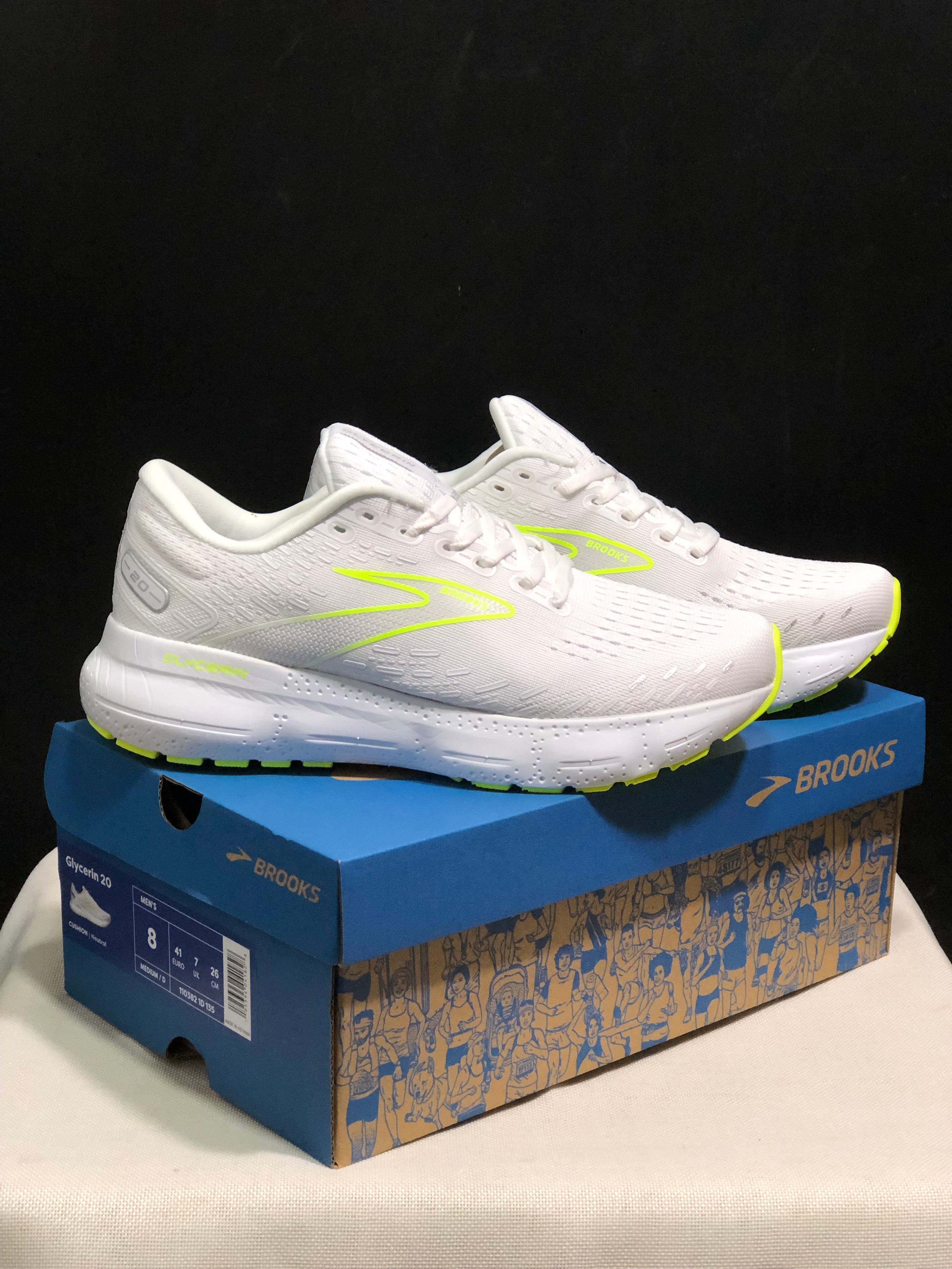 Brooks Glycerin GTS 20 Shock-absorbing Wear-resistant Running Shoes White/Fluorescent Green
