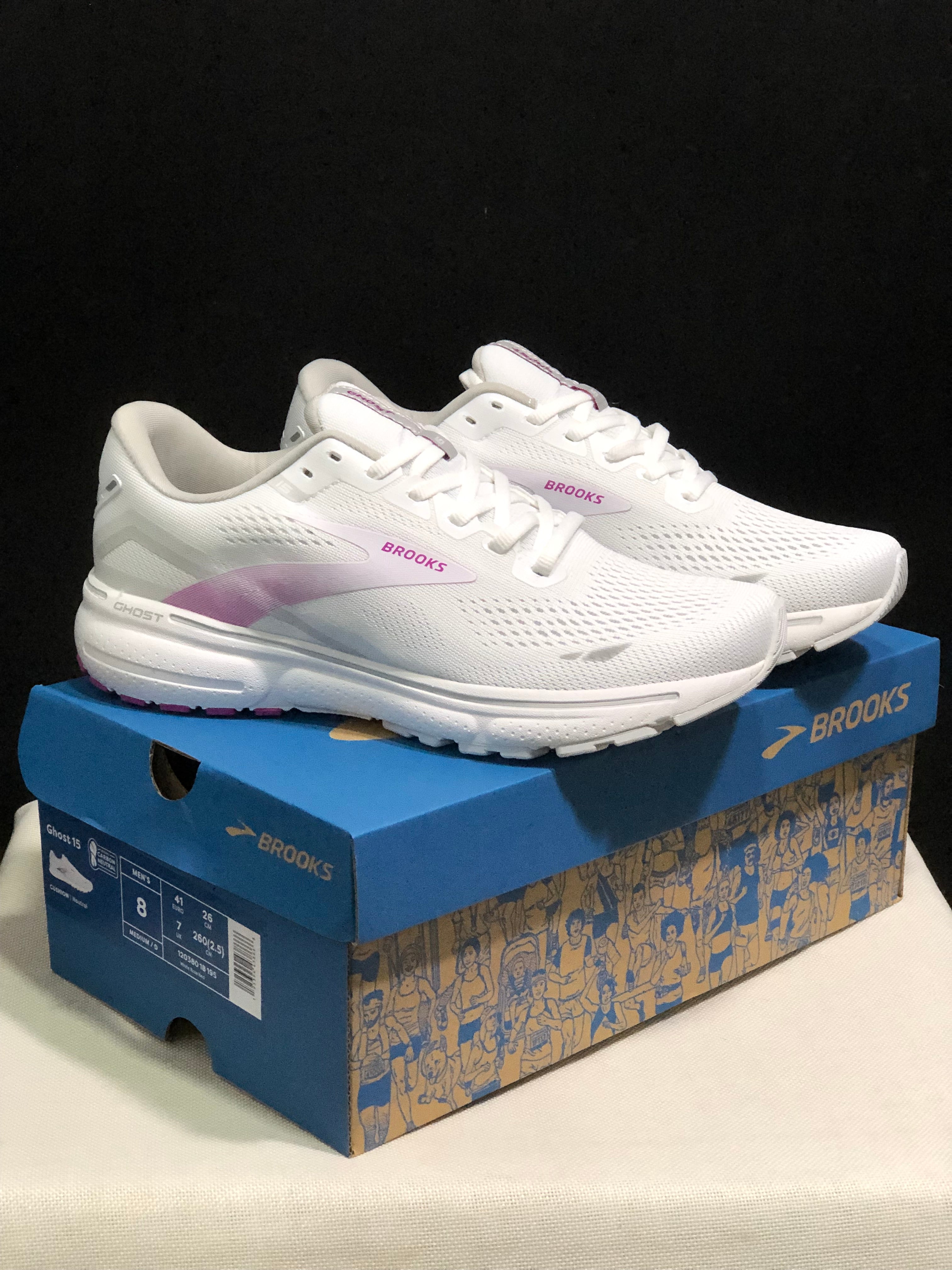 Brooks Ghost 15 Shock-absorbing Wear-resistant Low-top Running Shoes White Rose Red