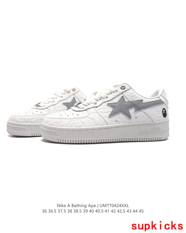 A Bathing Ape Bape Sta Sk8 White And Gray Embossed