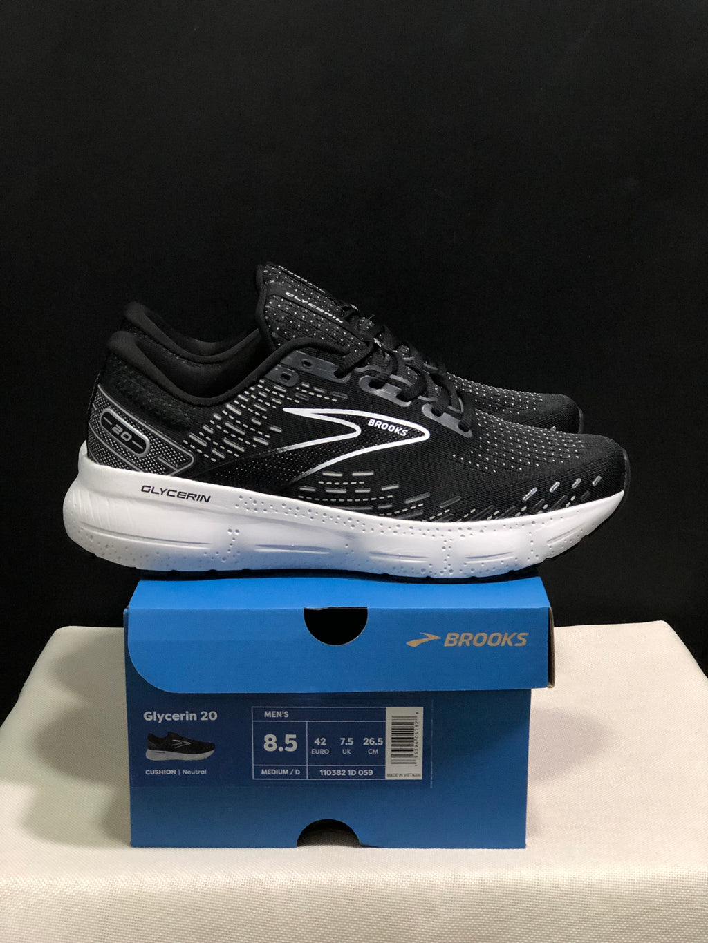 Brooks Glycerin GTS 20 Shock-absorbing Wear-resistant Running Shoes Black/White