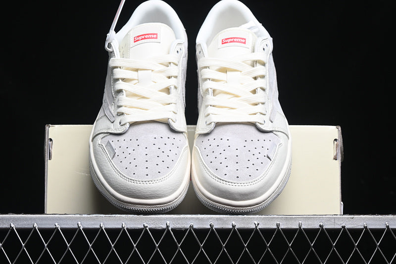 Travis Scott Fragment Design Nike Air Jordan 1 Low Supreme OG SP Light Grey White Fashion Sneakers