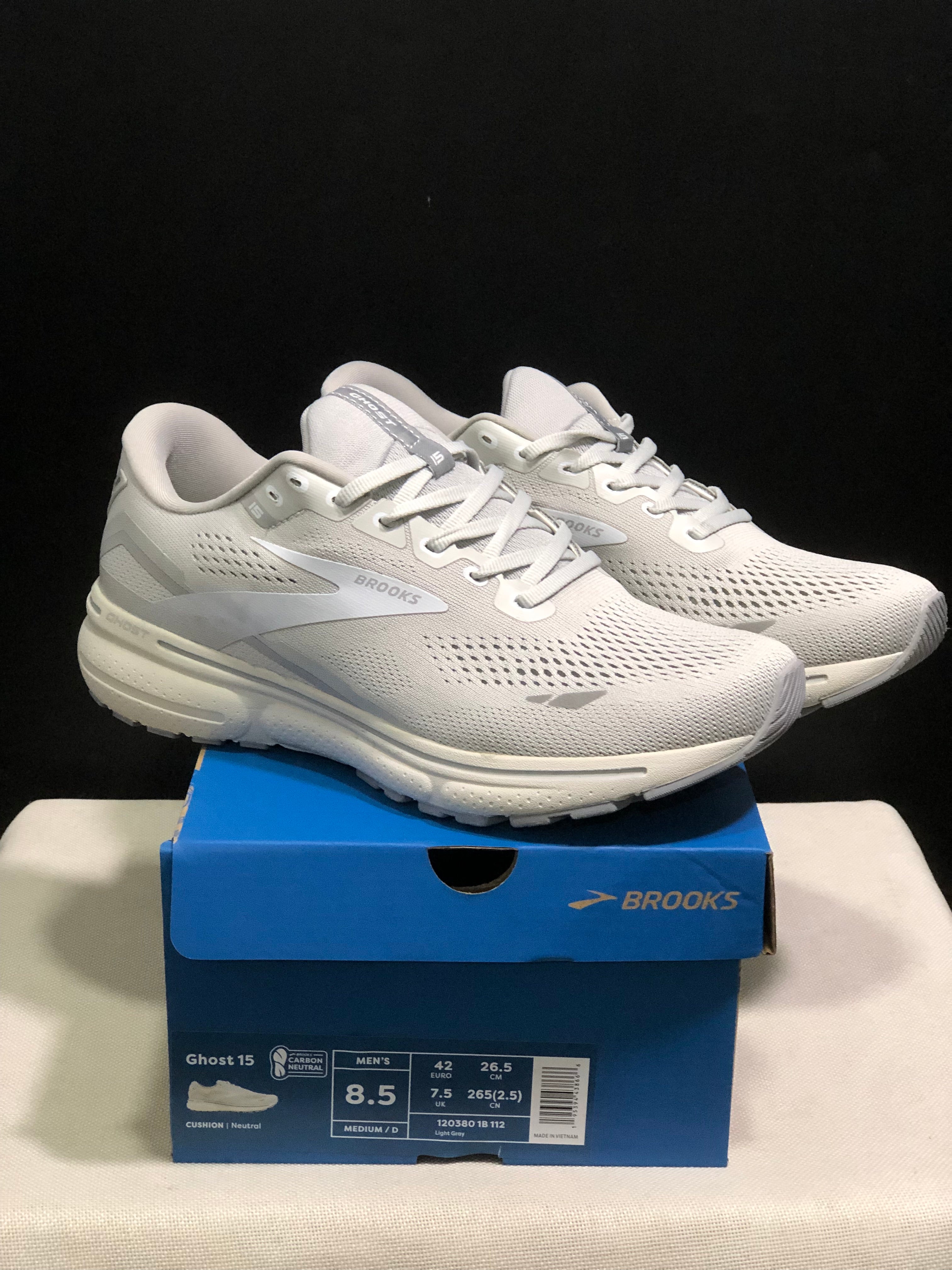 Brooks Ghost 15 Shock-absorbing Wear-resistant Low-top Running Shoes Light Gray