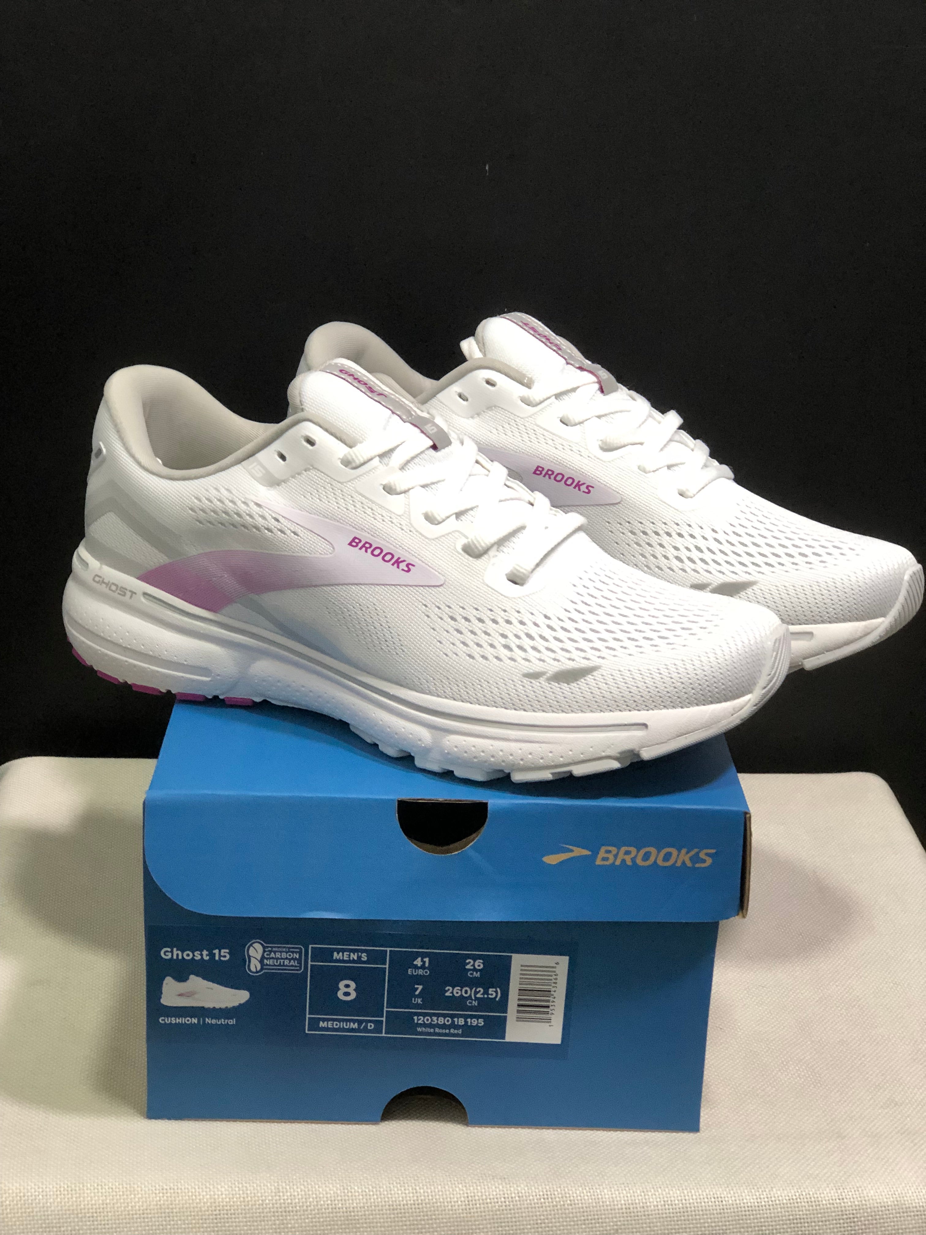 Brooks Ghost 15 Shock-absorbing Wear-resistant Low-top Running Shoes White Rose Red