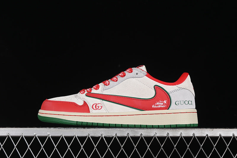 Travis Scott Fragment Design Nike Air Jordan 1 Low OG SP Green Sole Red White Sneakers
