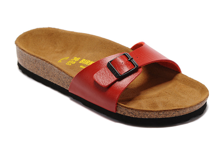 Birkenstock Madrid Red Single Strap Slide Matte Leather Sandals