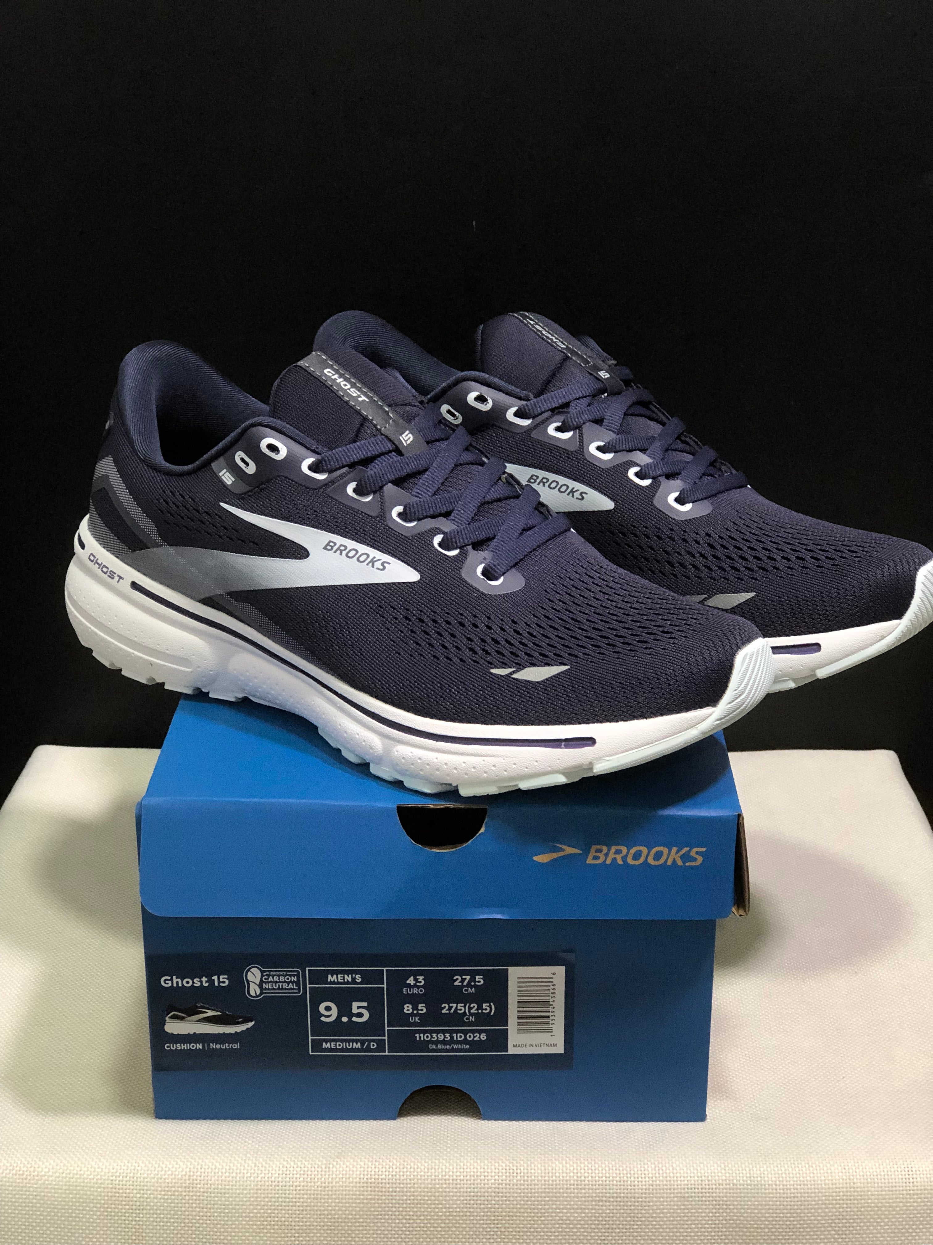 Brooks Ghost 15 Shock-absorbing Wear-resistant Low-top Running Shoes Dark Blue/White