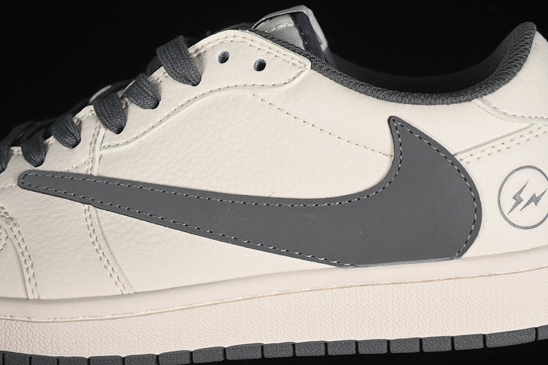Travis Scott Fragment Design Nike Air Jordan 1 Low OG SP Grey White Stylish Casual Sneakers