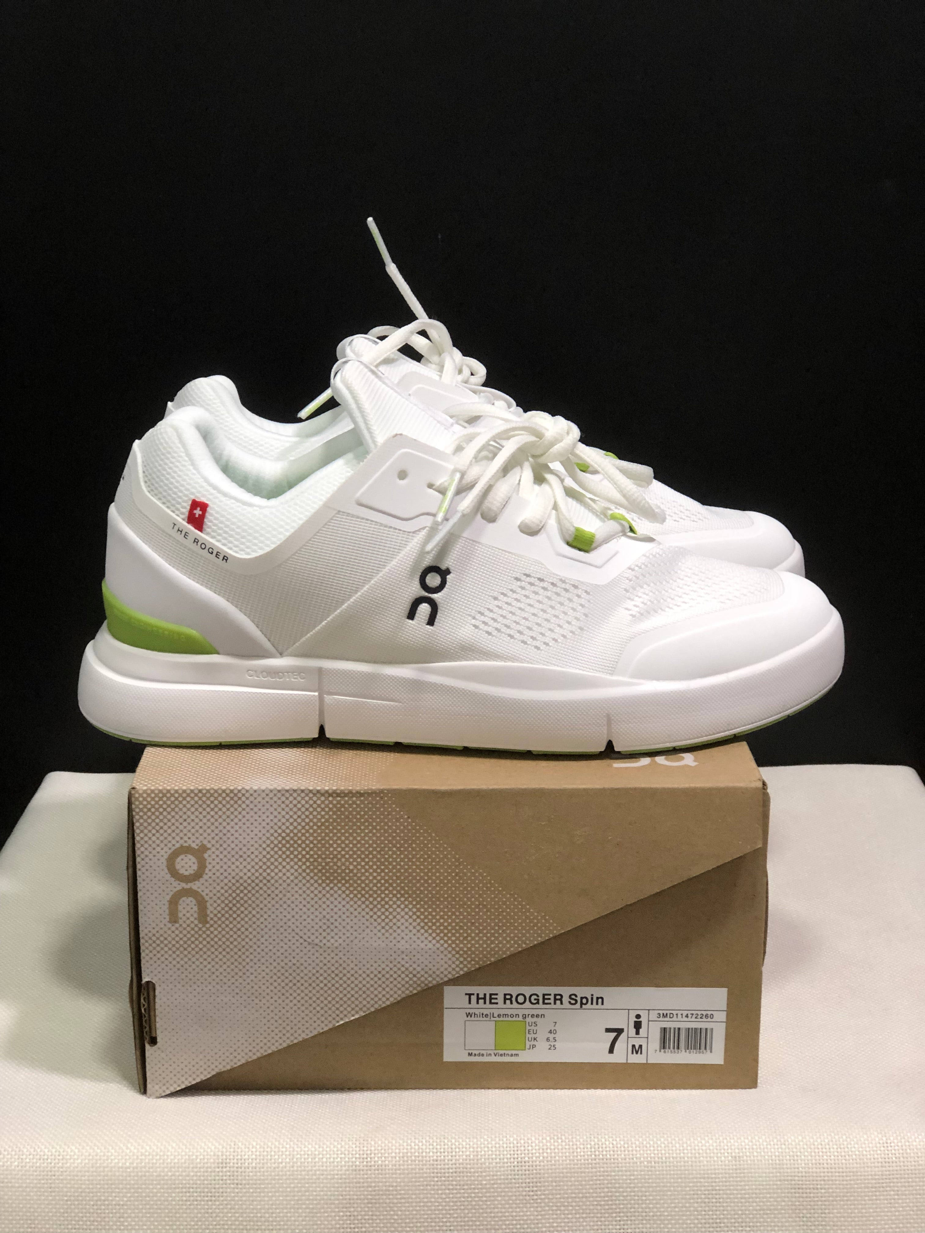 On Running The Roger Spin Breathable Mesh Sneakers White/Lemon Green