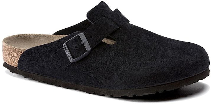 Birkenstock Boston 1023910 Suede Soft Footbed Midnight Black Leather Sandals