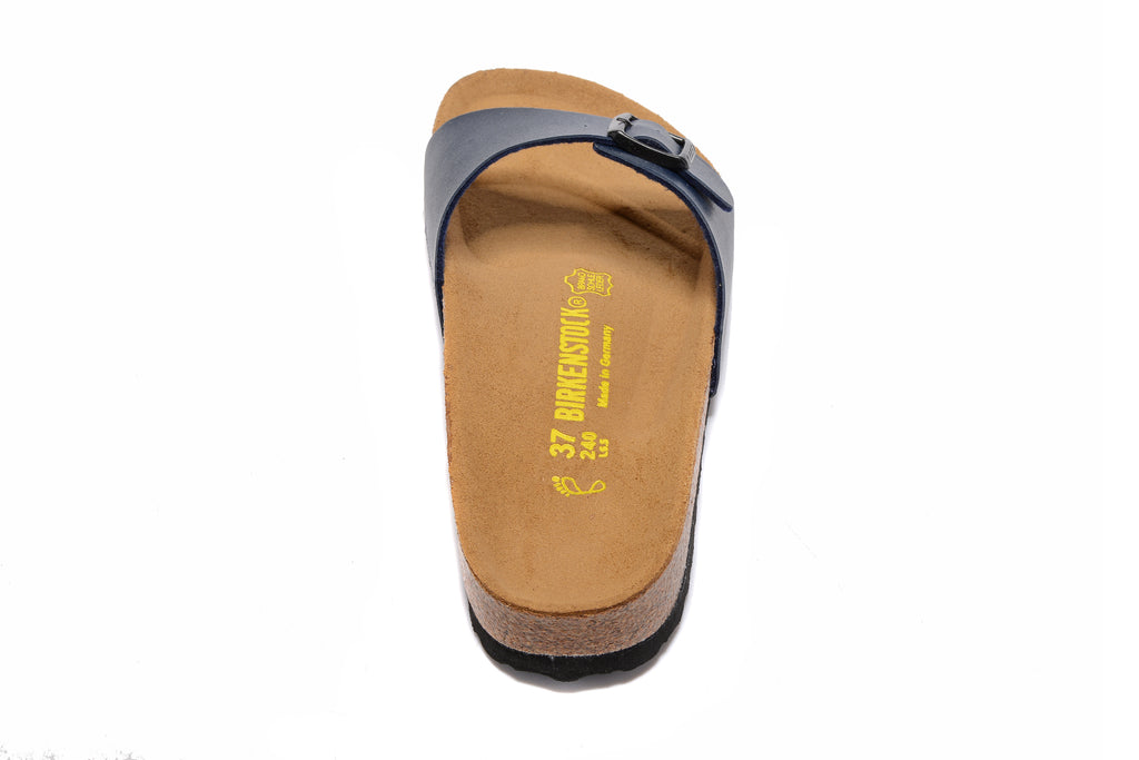 Birkenstock Madrid Navy Single Strap Slide Matte Leather Sandals