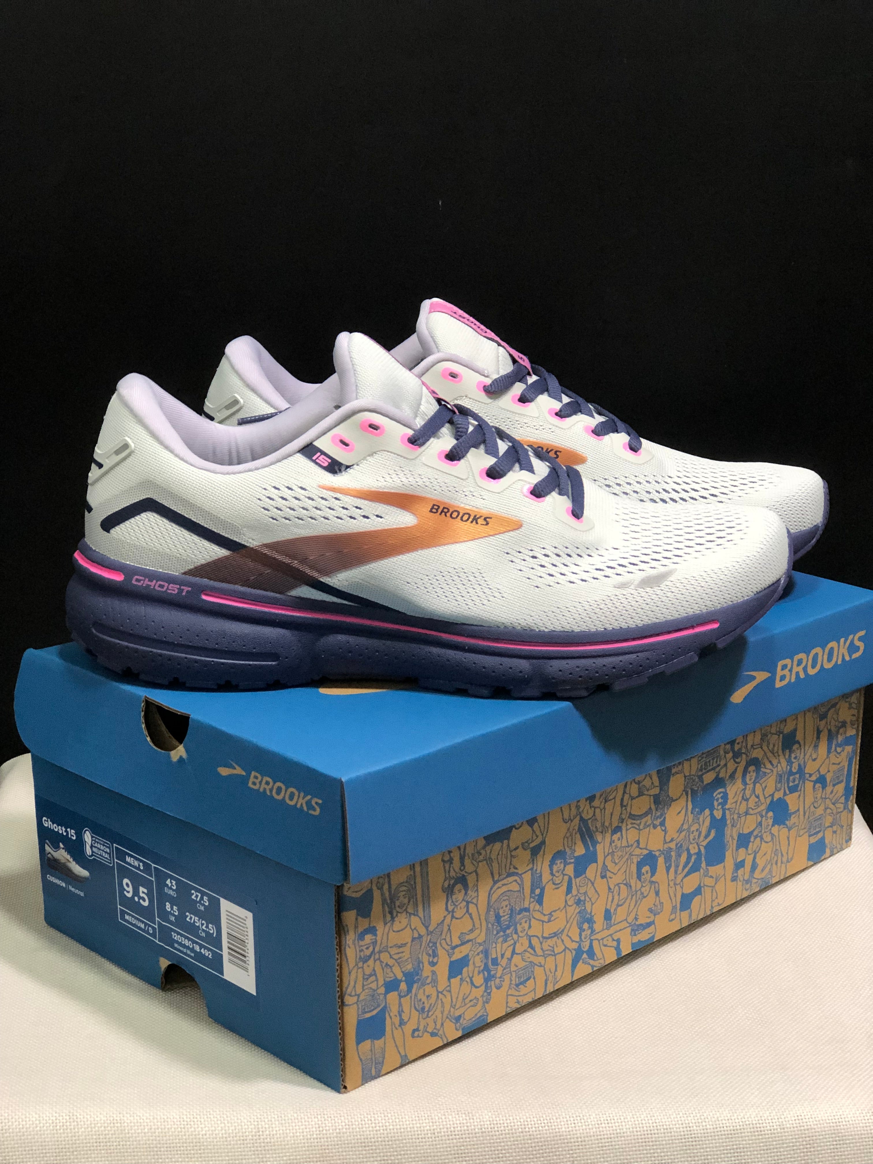 Brooks Ghost 15 Shock-absorbing Wear-resistant Low-top Running Shoes White/Light Purple