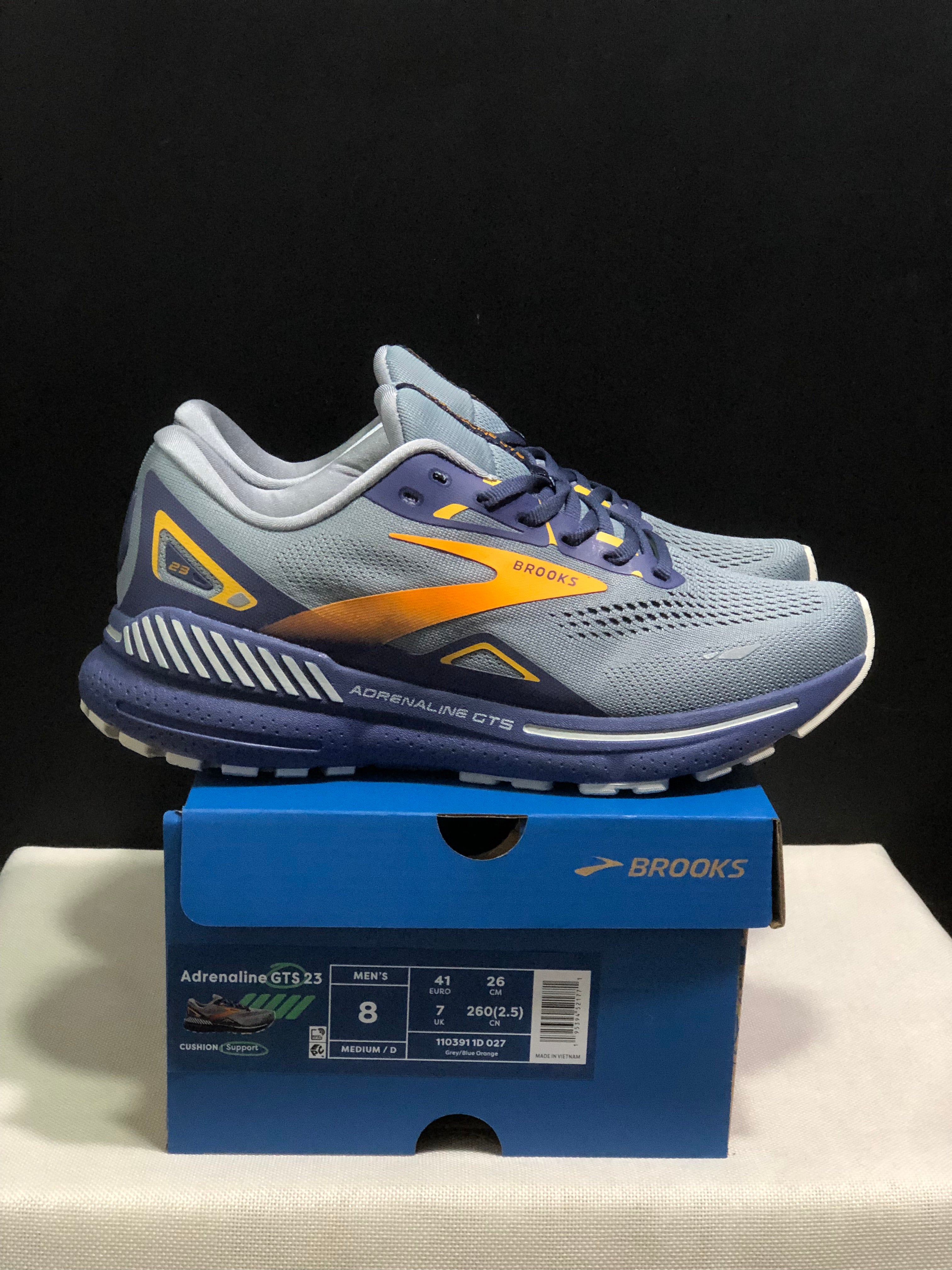Brooks Adrenaline GTS 23 Shock-absorbing Wear-resistant Low-top Running Shoes Grey/Blue Orange