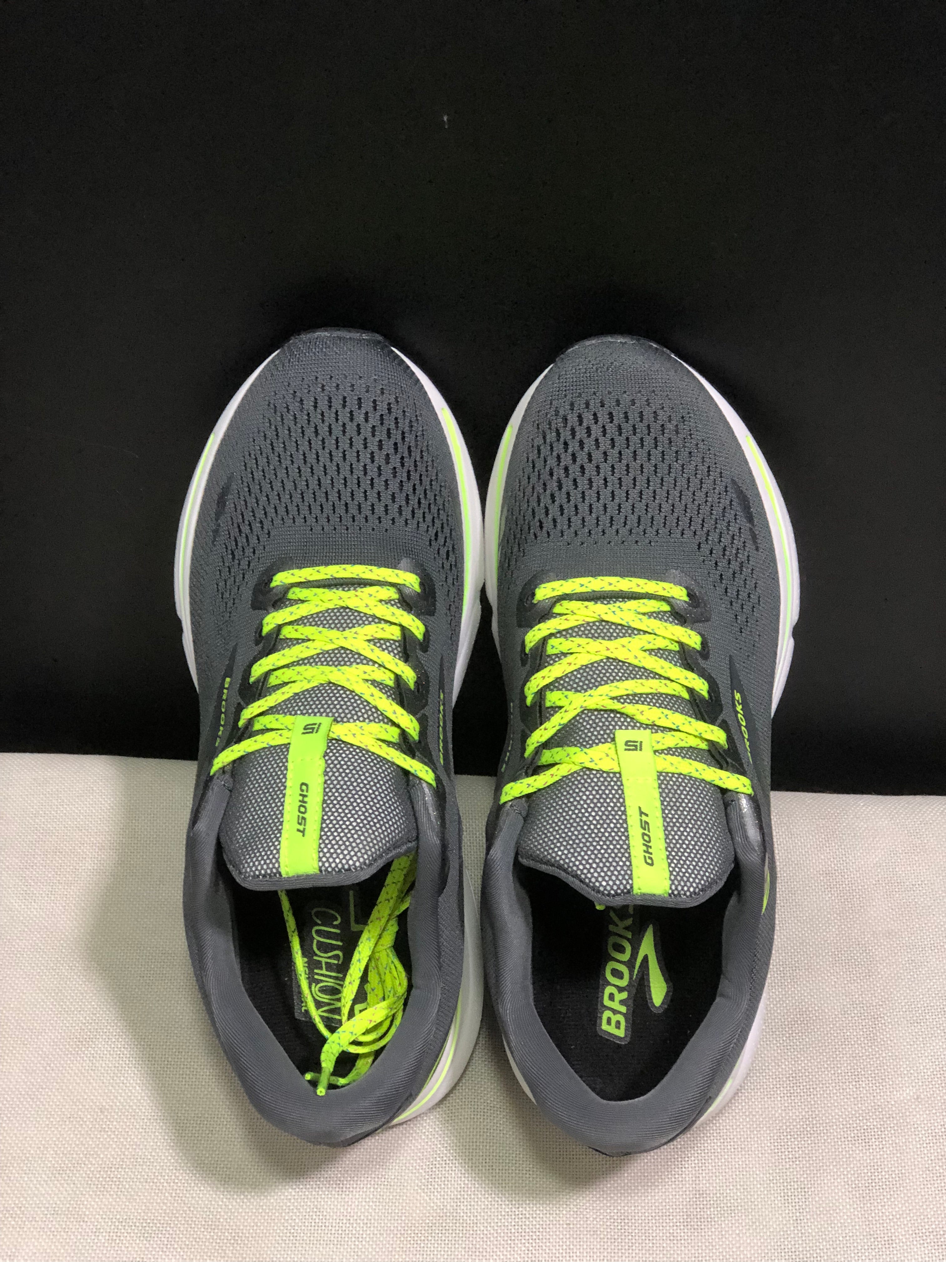 Brooks Ghost 15 Shock-absorbing Wear-resistant Low-top Running Shoes Carbon Soot/FluoreScent Green