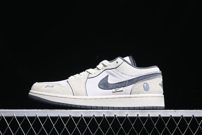Travis Scott Fragment Design Nike Air Jordan 1 Low Bape OG SP Grey White Beige Sneakers