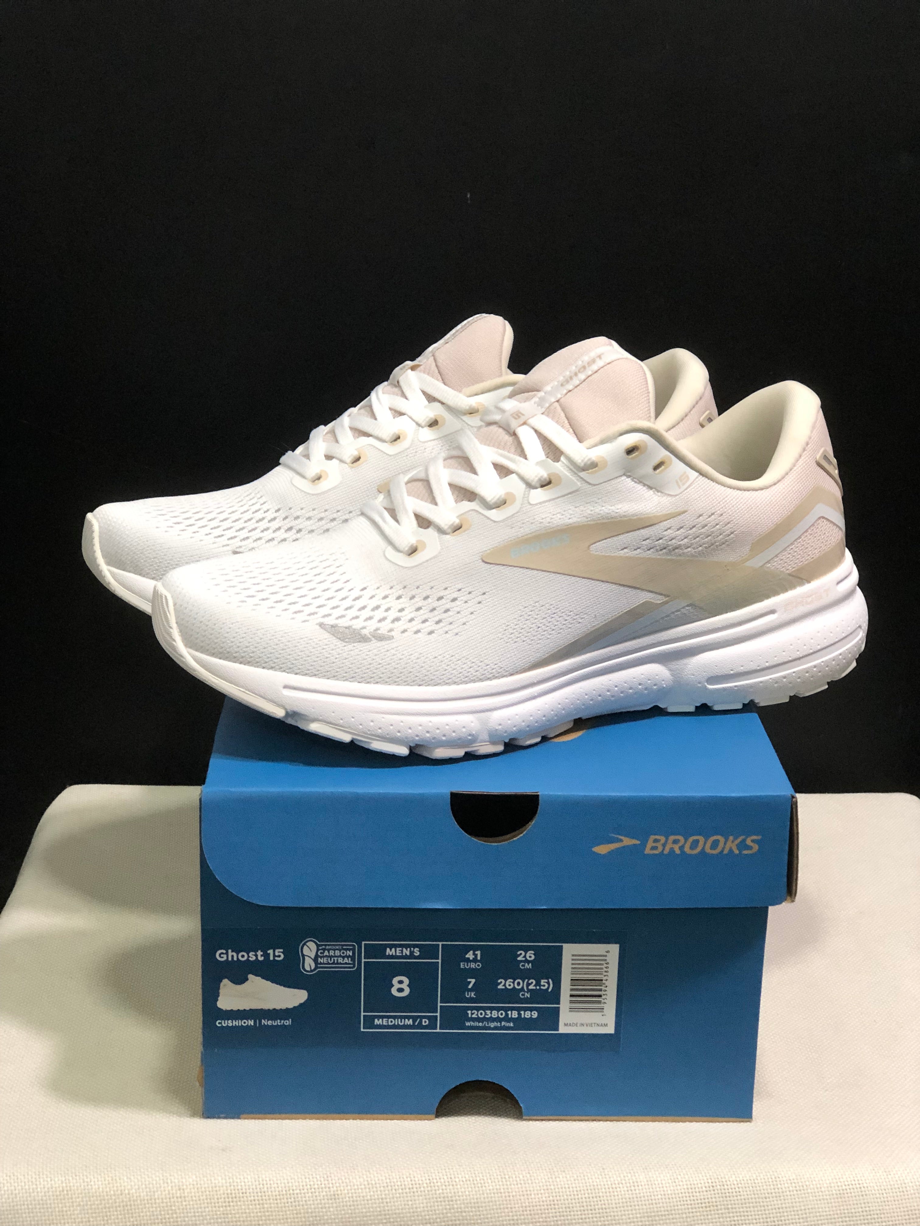 Brooks Ghost 15 Shock-absorbing Wear-resistant Low-top Running Shoes White/Light Pink
