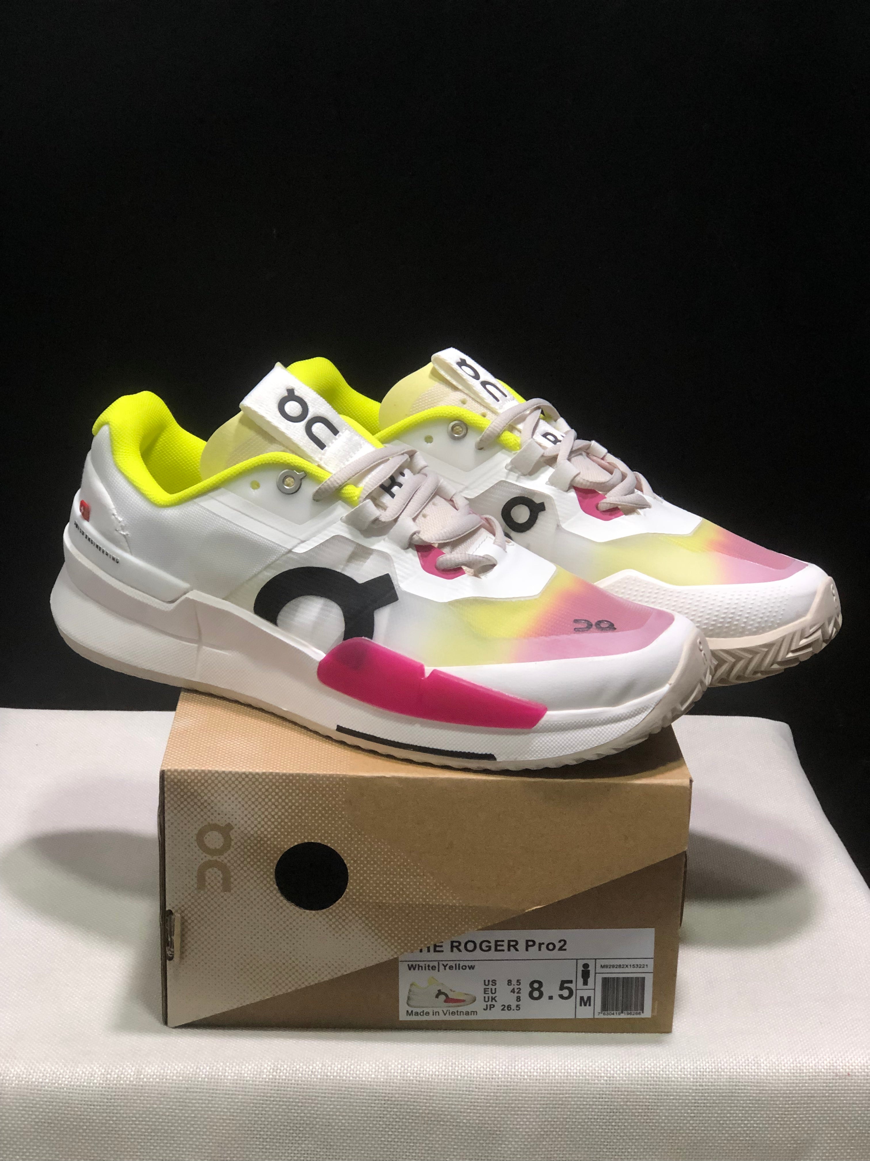 On Running The Roger Pro 2 Breathable Mesh Training Running Shoes White/Lemon Yellow/Rose Red