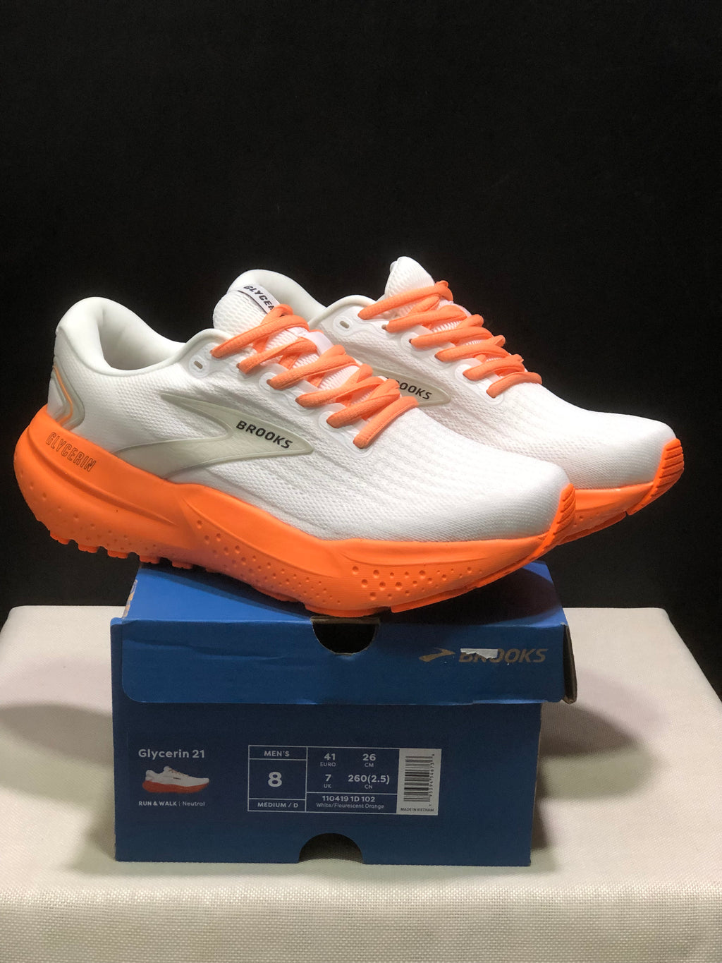 Brooks Glycerin 21 Low-top Casual Running Shoes White/Flourescent Orange