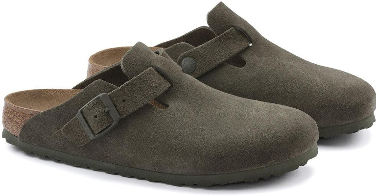 Birkenstock Boston Olive Green Suede Leather 1024714 Fashion Slippers