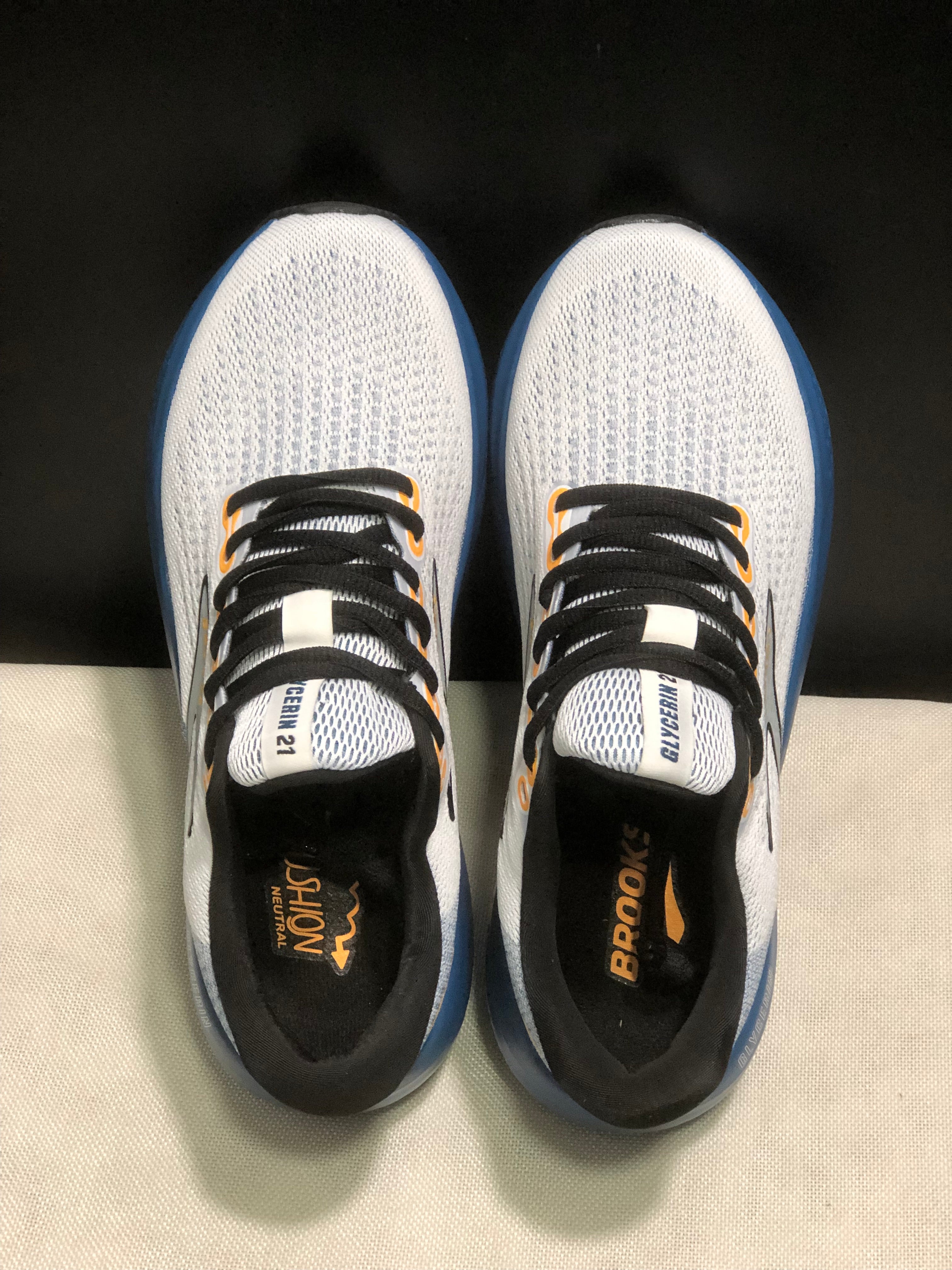 Brooks Glycerin 21 Men's Low-top Casual Running Shoes White/Sapphire Blue/Orange