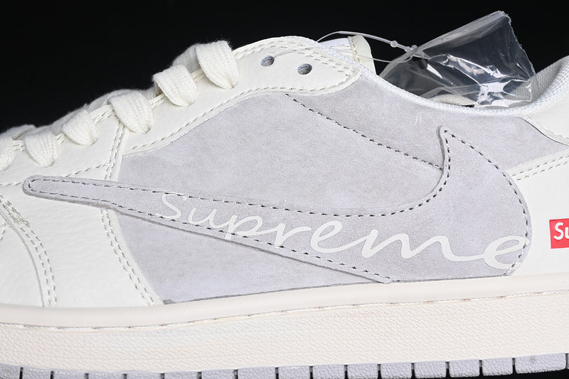 Travis Scott Fragment Design Nike Air Jordan 1 Low Supreme OG SP Light Grey White Fashion Sneakers