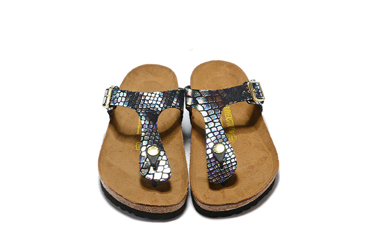 Birkenstock Gizeh Multicolor Reflection Black Snakeskin Flip Flops Leather Sandals