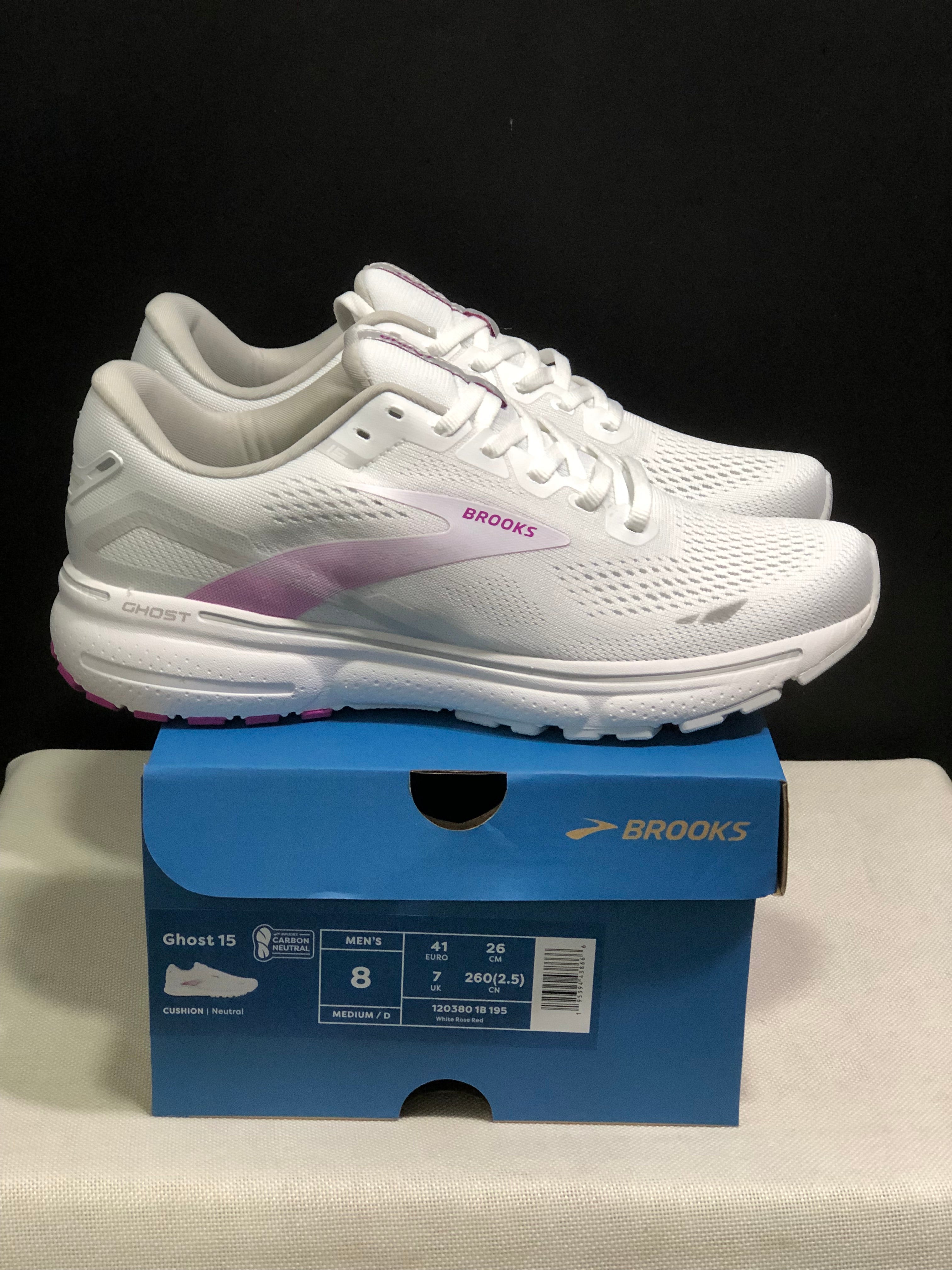 Brooks Ghost 15 Shock-absorbing Wear-resistant Low-top Running Shoes White Rose Red