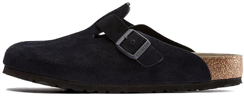 Birkenstock Boston 1023910 Suede Soft Footbed Midnight Black Leather Sandals