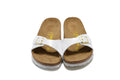 Birkenstock Madrid White Snakeskin Single-Snap Leather Sandals