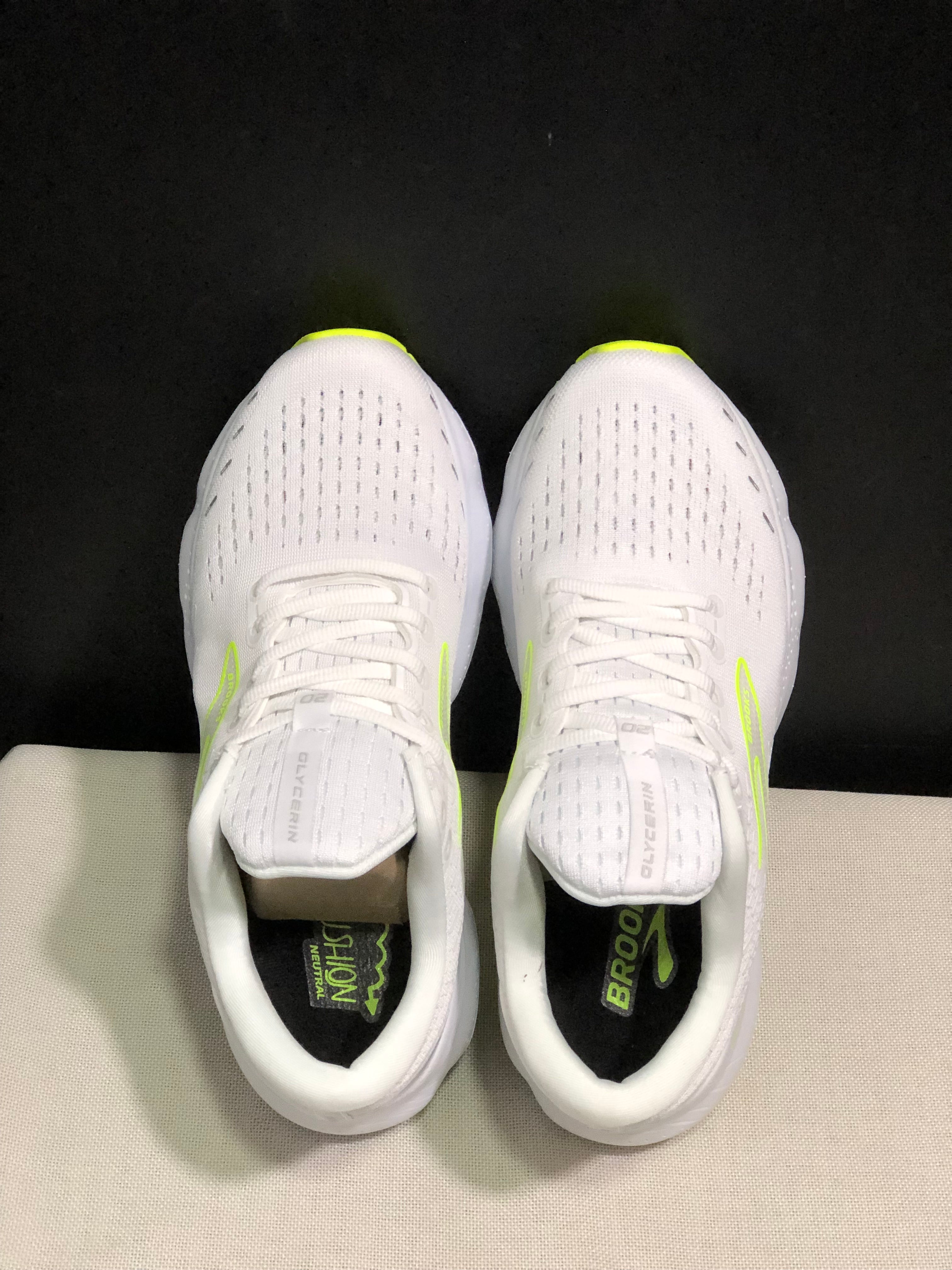 Brooks Glycerin GTS 20 Shock-absorbing Wear-resistant Running Shoes White/Fluorescent Green